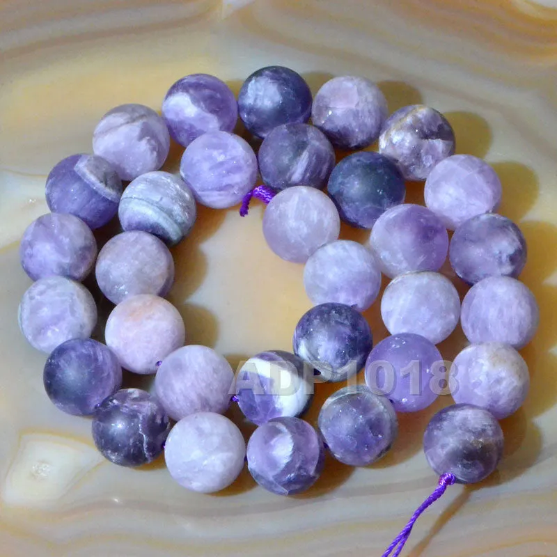 Matte Natural Dream Lace Amethyst Gemstone Round Loose Beads on a 15.5" Strand