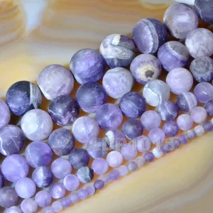 Matte Natural Dream Lace Amethyst Gemstone Round Loose Beads on a 15.5" Strand