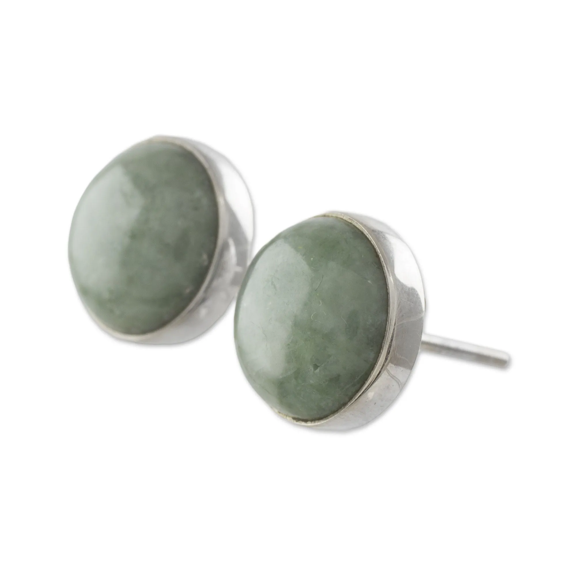 Mayan Harmony in Green Circular Light Green Guatemalan Jade Stud Earrings