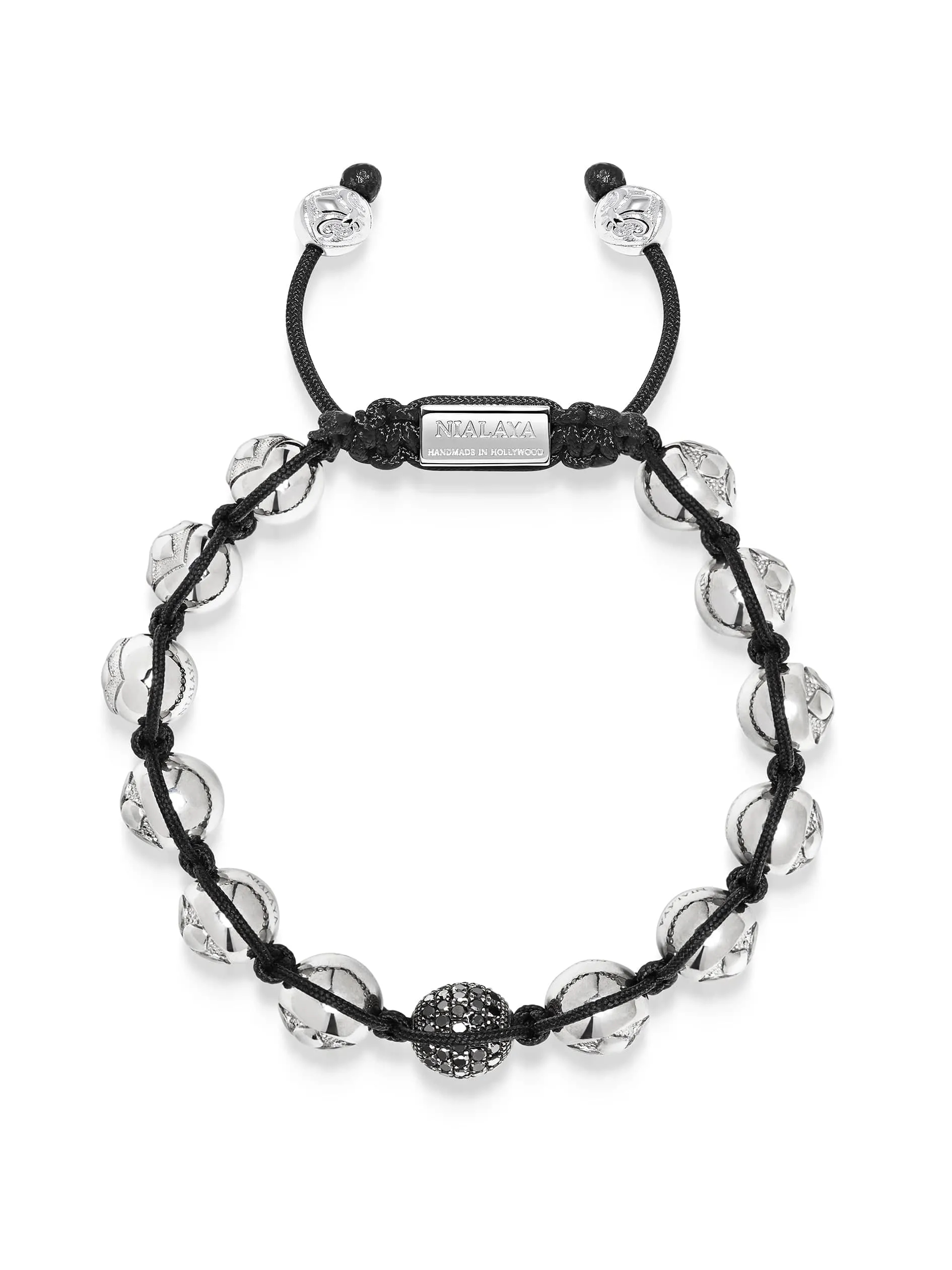 Men's Black Diamond Beaded Bracelet with Sterling Silver Beads