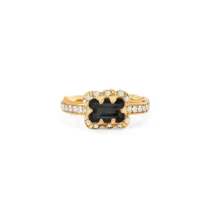 Micro Queen Emerald Cut Onyx Ring with Sprinkled Diamonds