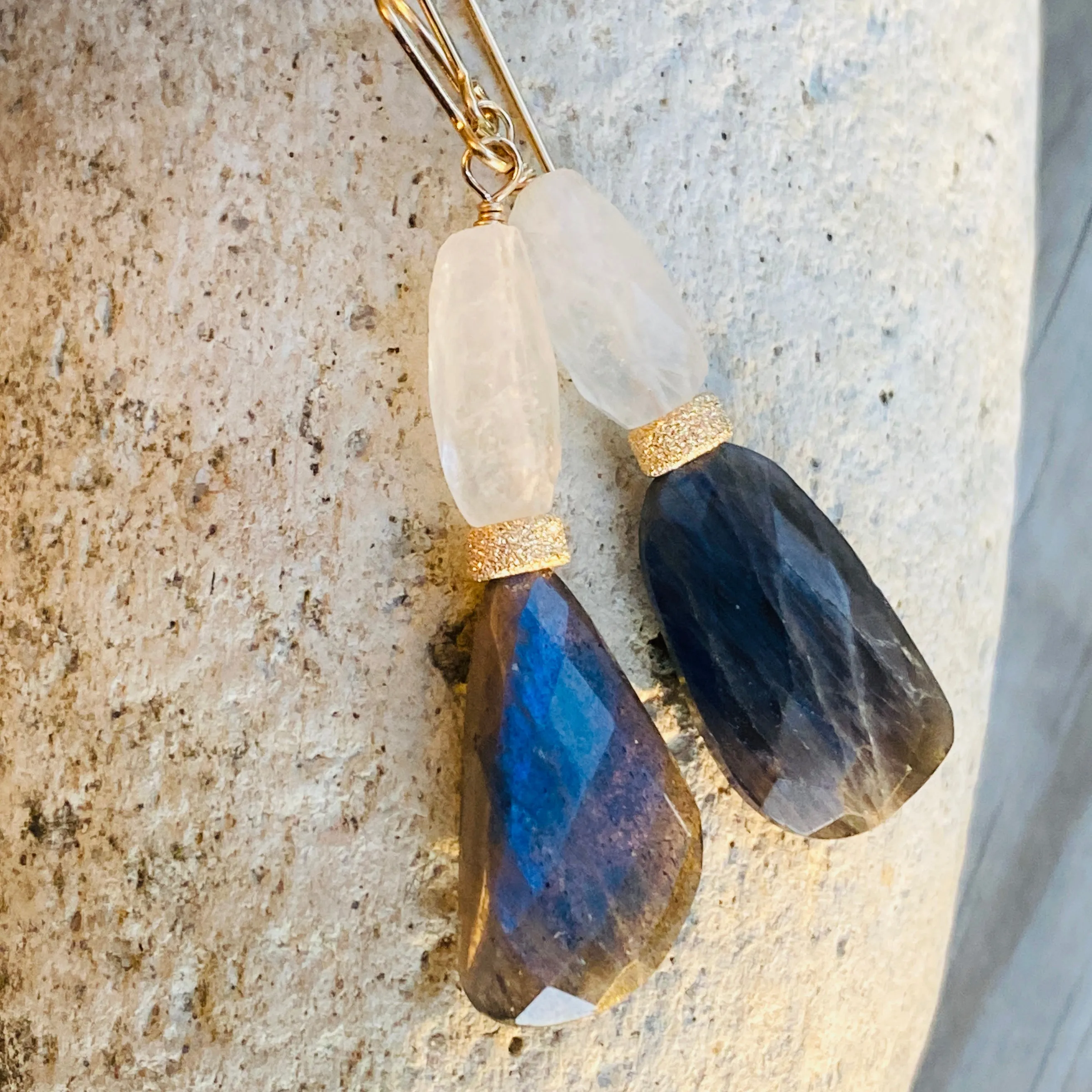 Moonlight Labradorite & Moonstone Double Drop Earrings