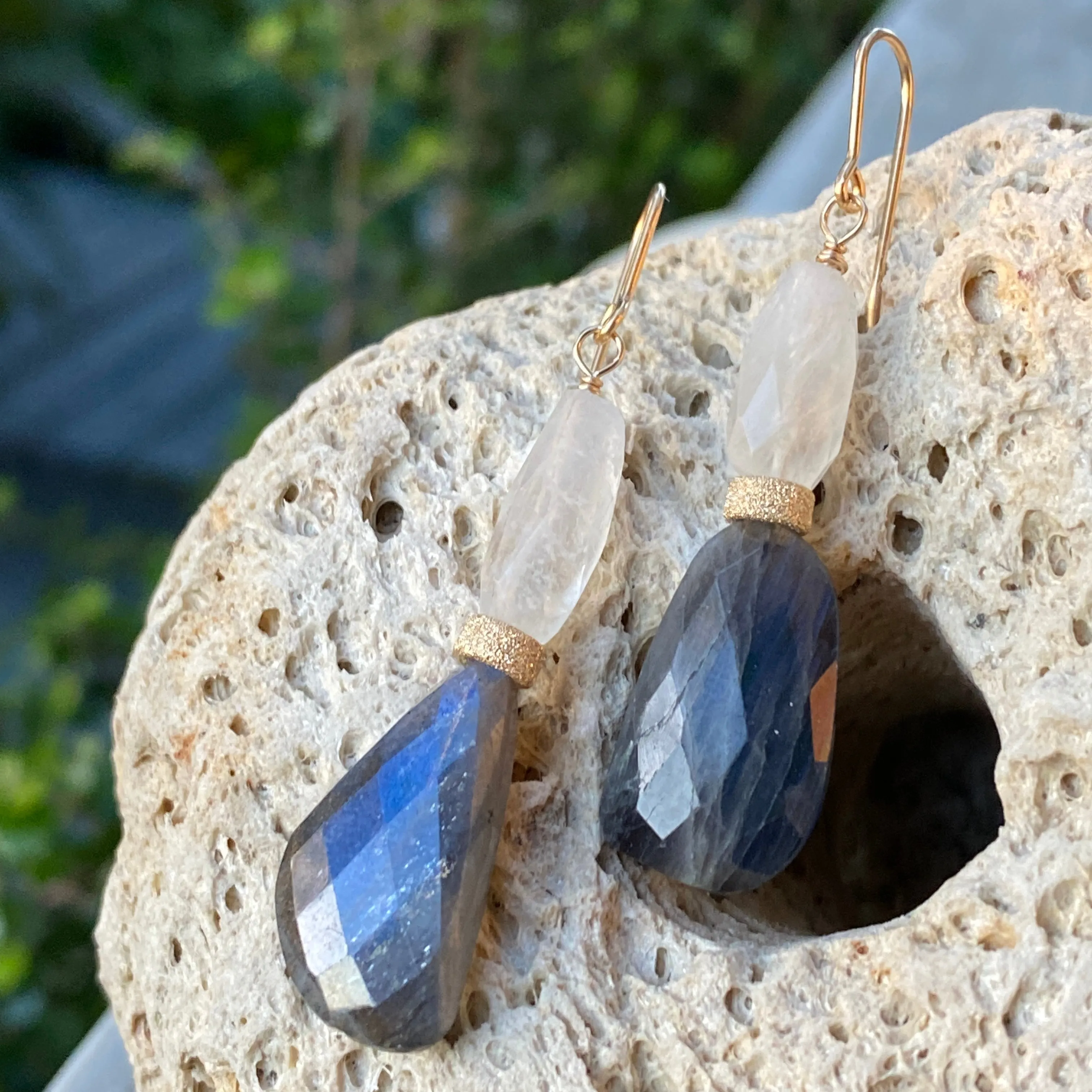 Moonlight Labradorite & Moonstone Double Drop Earrings