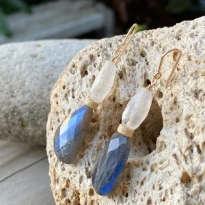 Moonlight Labradorite & Moonstone Double Drop Earrings