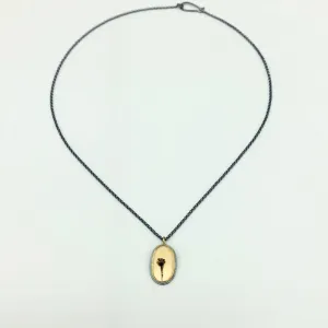 Natural Dendritic Quartz Set in 18k Gold Bezel Oxidized Sterling Silver Chain