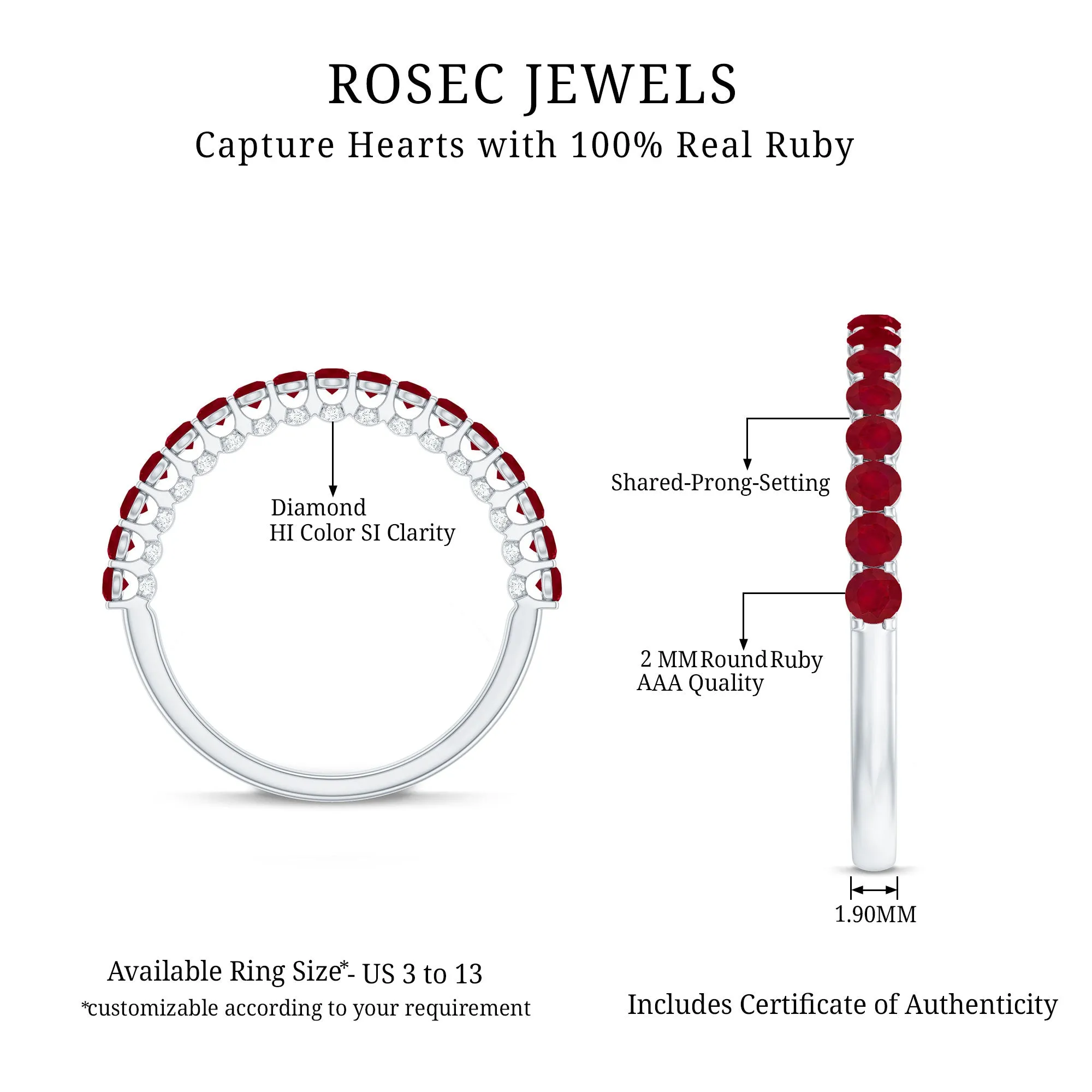 Natural Ruby Simple Stackable Ring with Diamond Accent