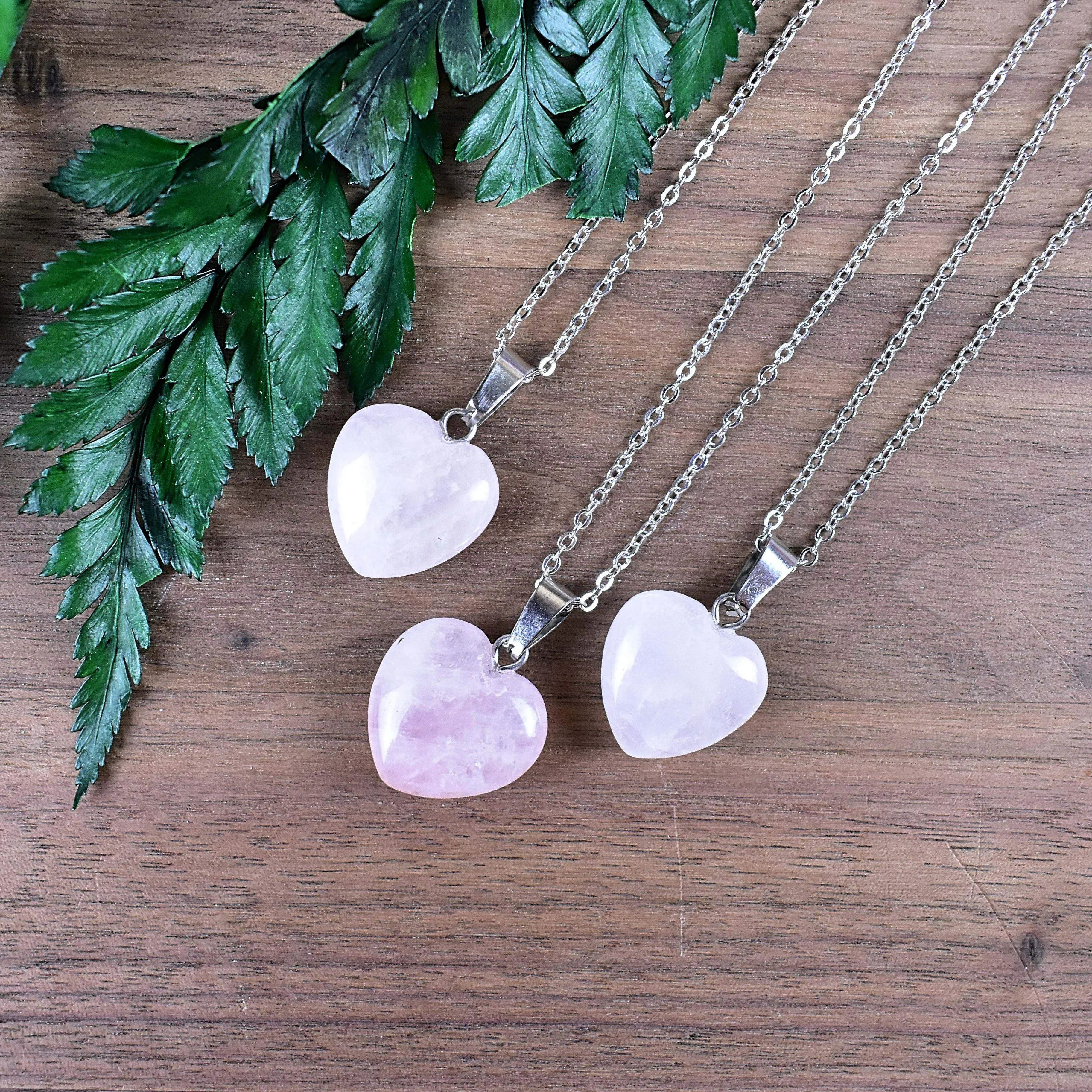 Natural Silver Rose Quartz Heart Healing Necklace