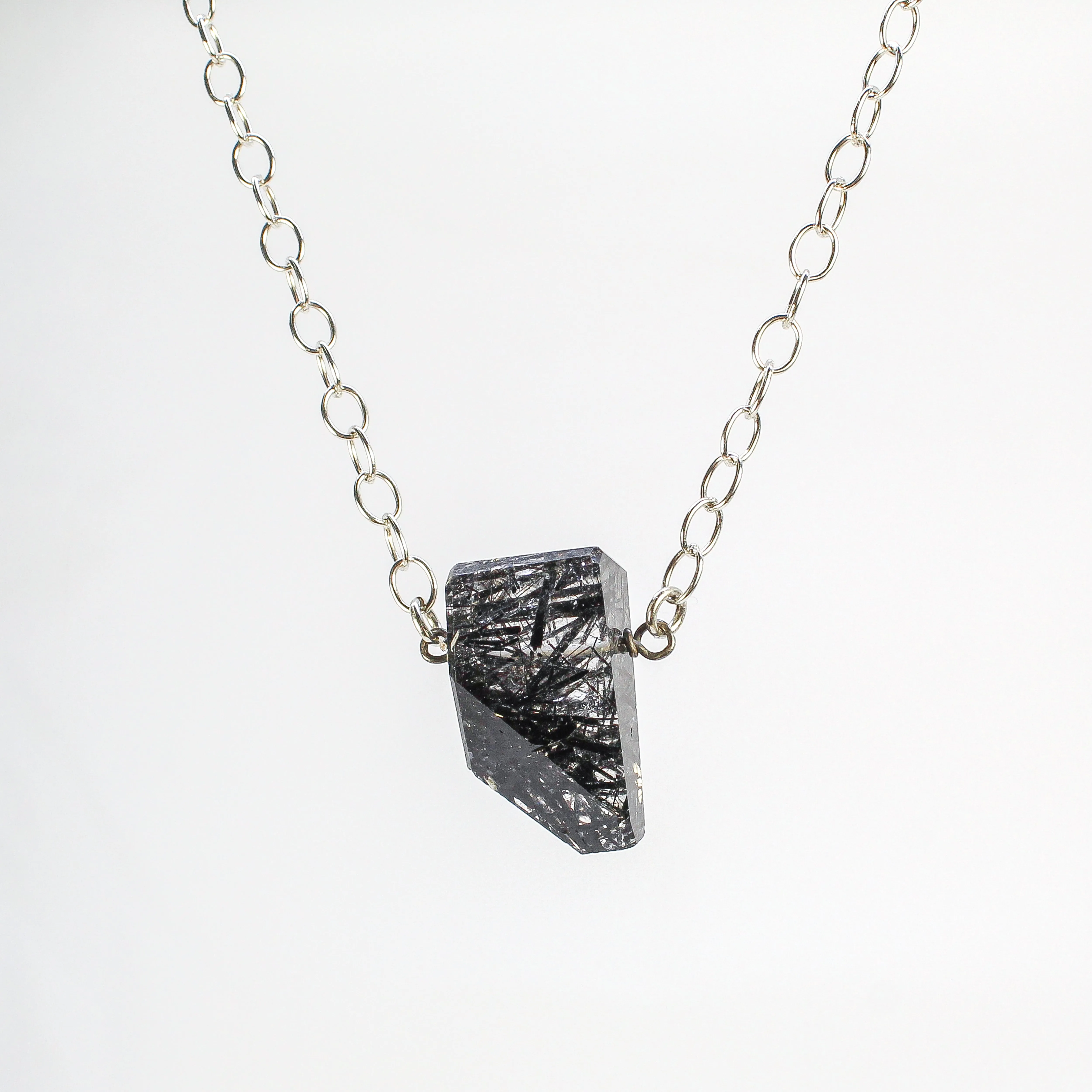 NEW! Geometric Tourmalinated Quartz on Sterling Silver Necklace by Rina Young