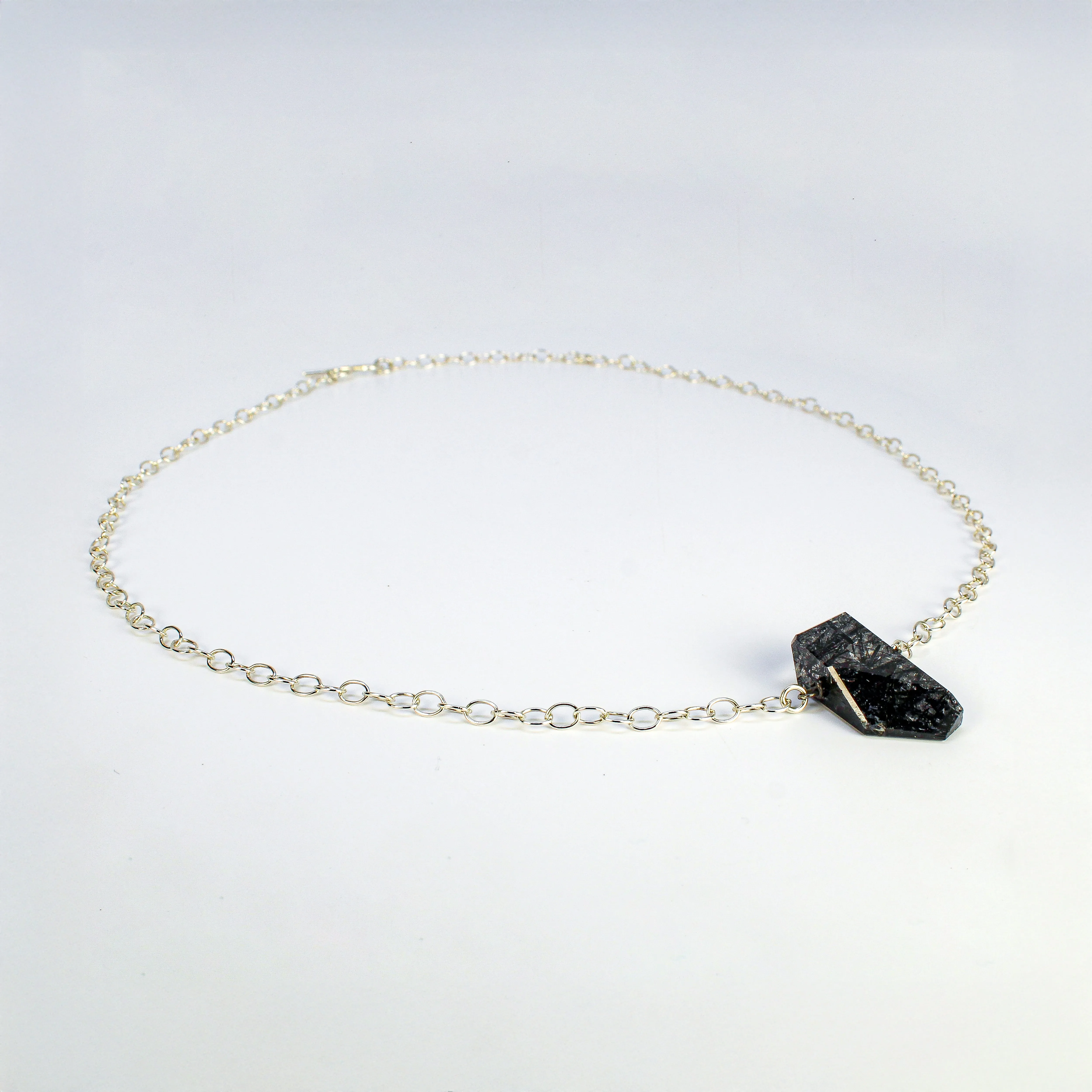 NEW! Geometric Tourmalinated Quartz on Sterling Silver Necklace by Rina Young