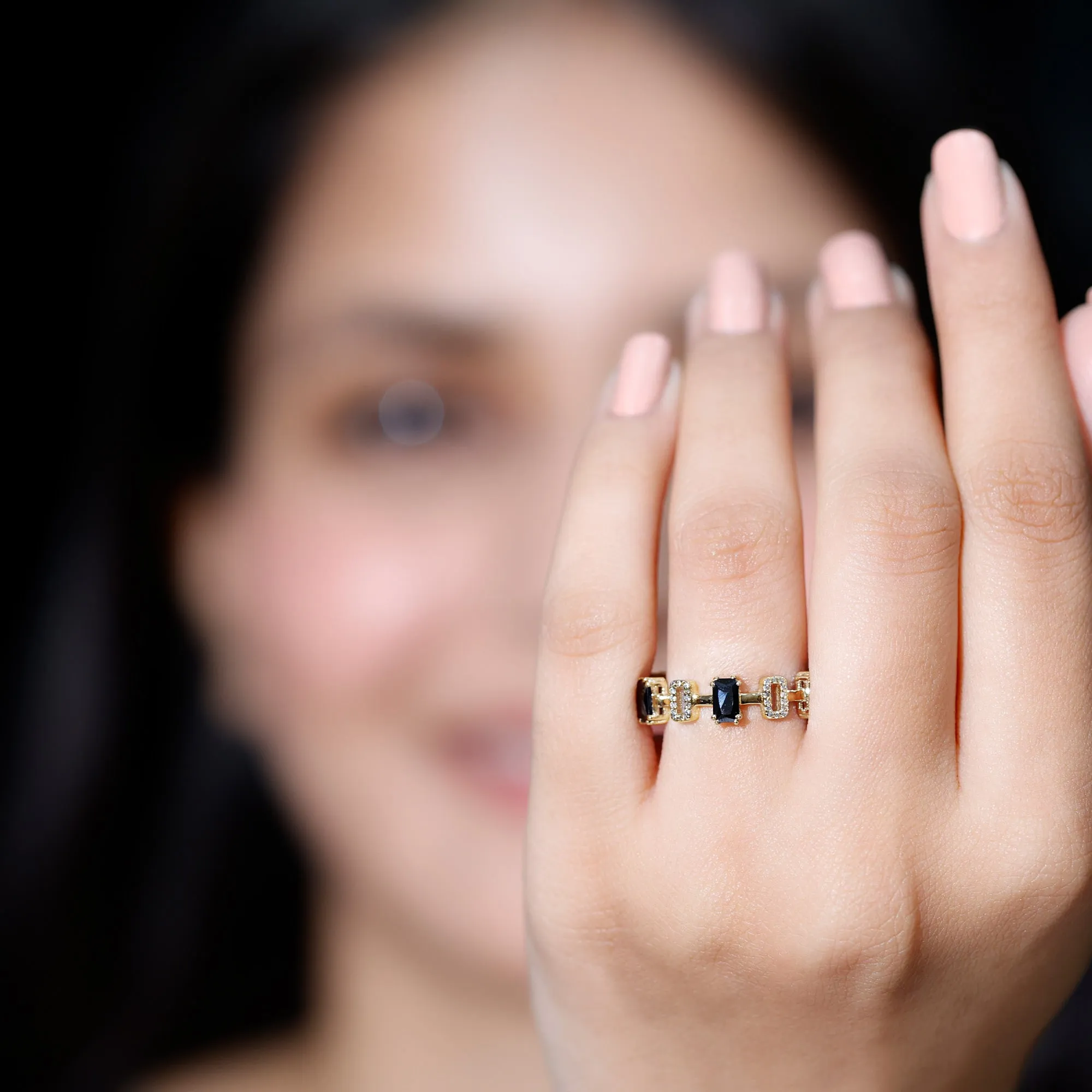 Octagon Cut Black Onyx Eternity Ring with Diamond