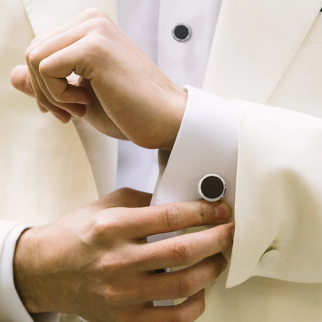 Onyx Gemstone Rivet Etch Sterling Cufflinks & Studs