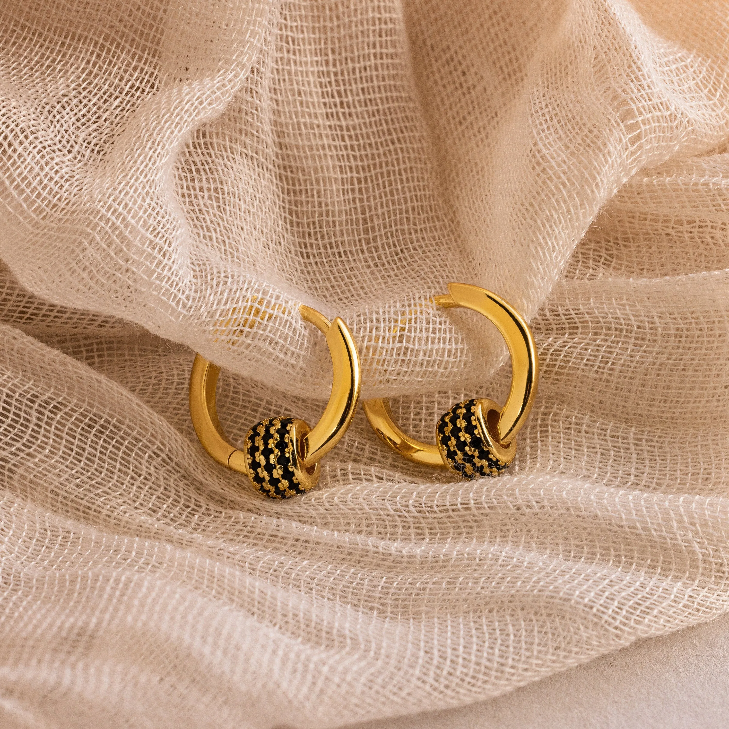 Onyx Pave Beaded Hoops