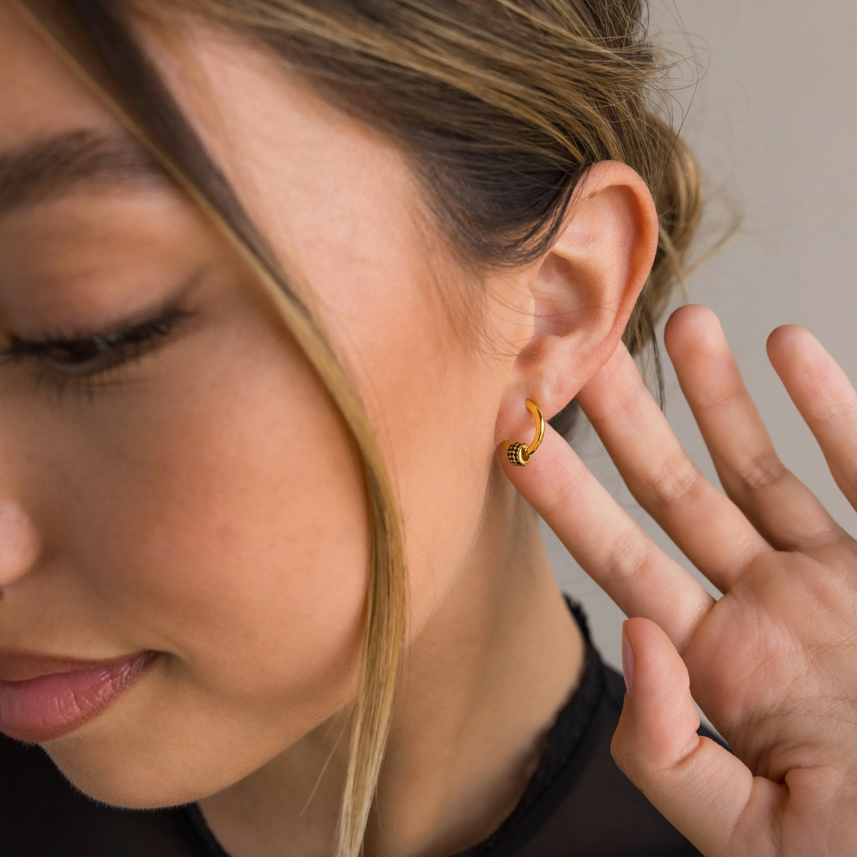 Onyx Pave Beaded Hoops