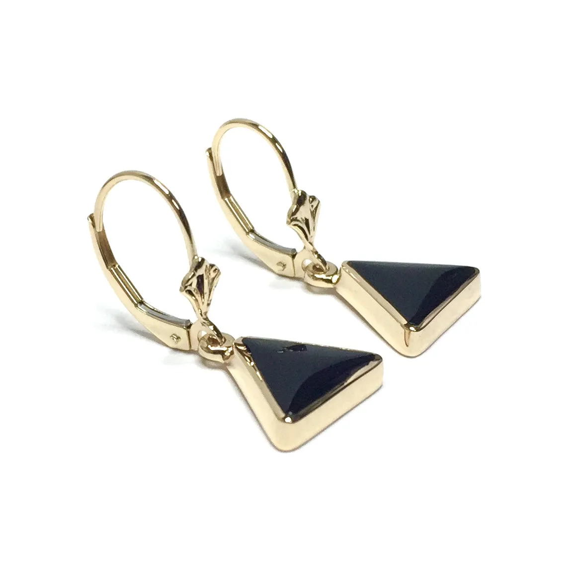 Onyx Triangle Inlaid Lever Back Earrings