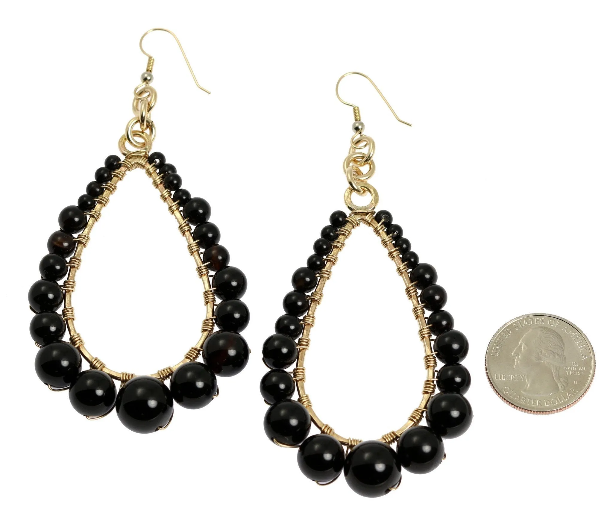 Onyx Wire Wrapped 14K Gold-filled Tear Drop Earrings