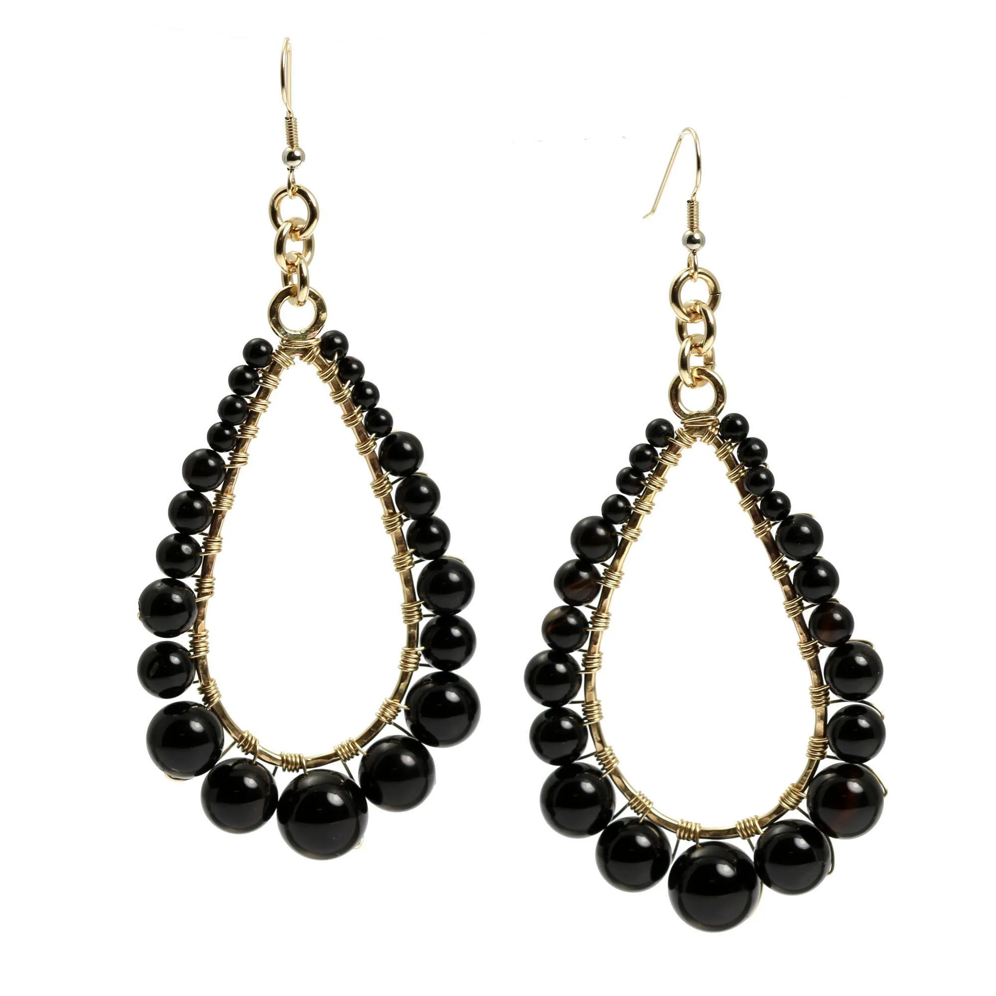 Onyx Wire Wrapped 14K Gold-filled Tear Drop Earrings