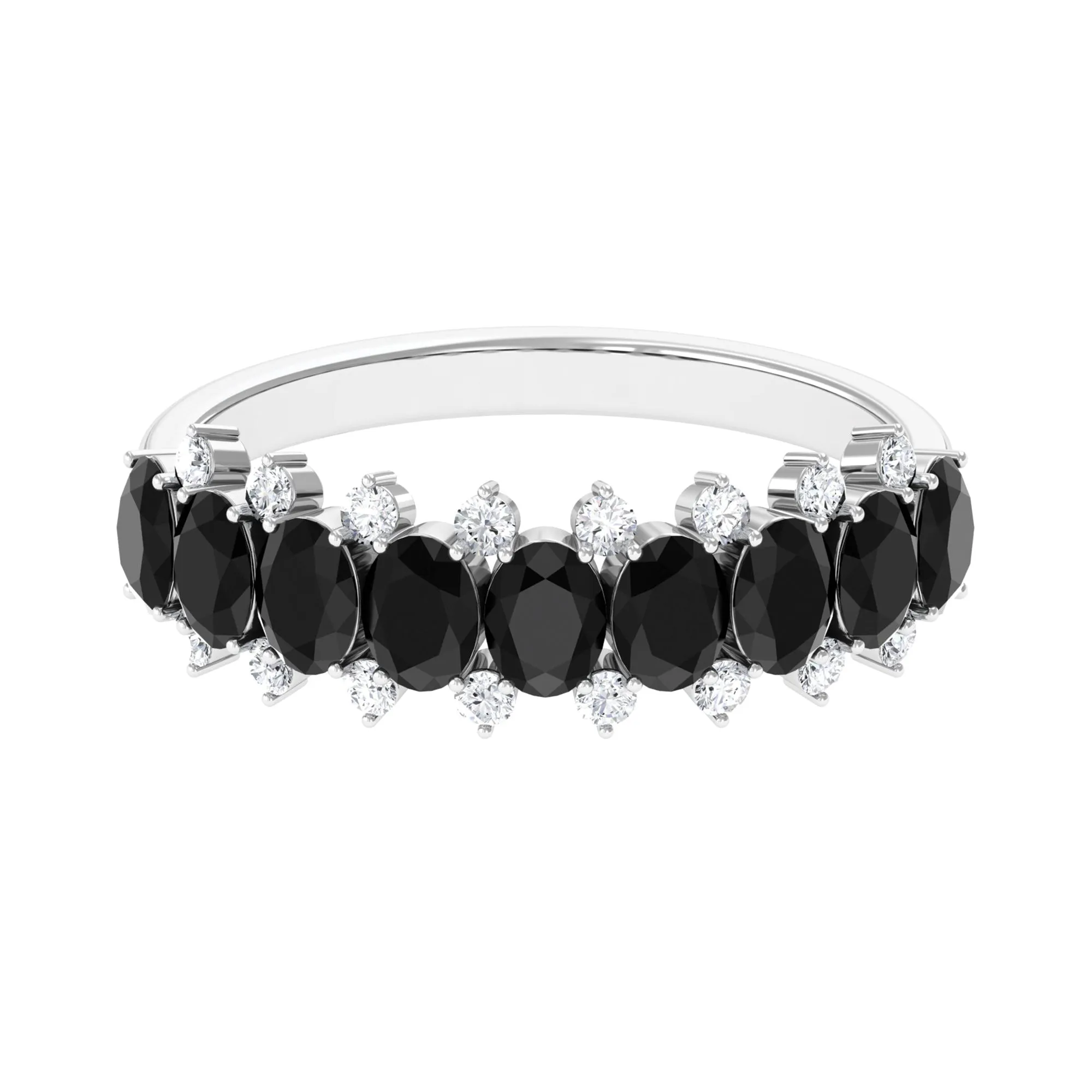 Oval Cut Black Onyx Half Eternity Ring with Diamond