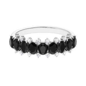 Oval Cut Black Onyx Half Eternity Ring with Diamond