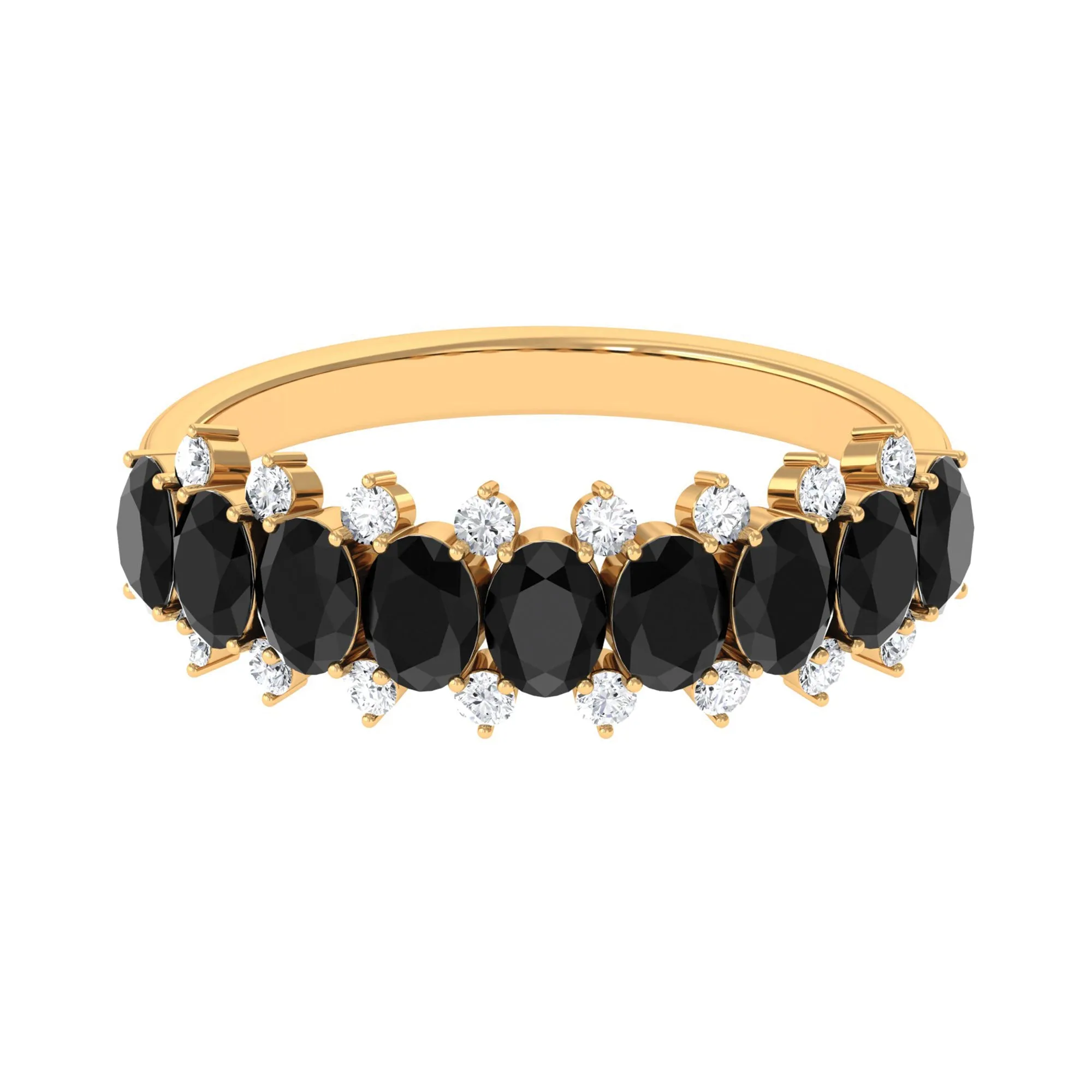 Oval Cut Black Onyx Half Eternity Ring with Diamond