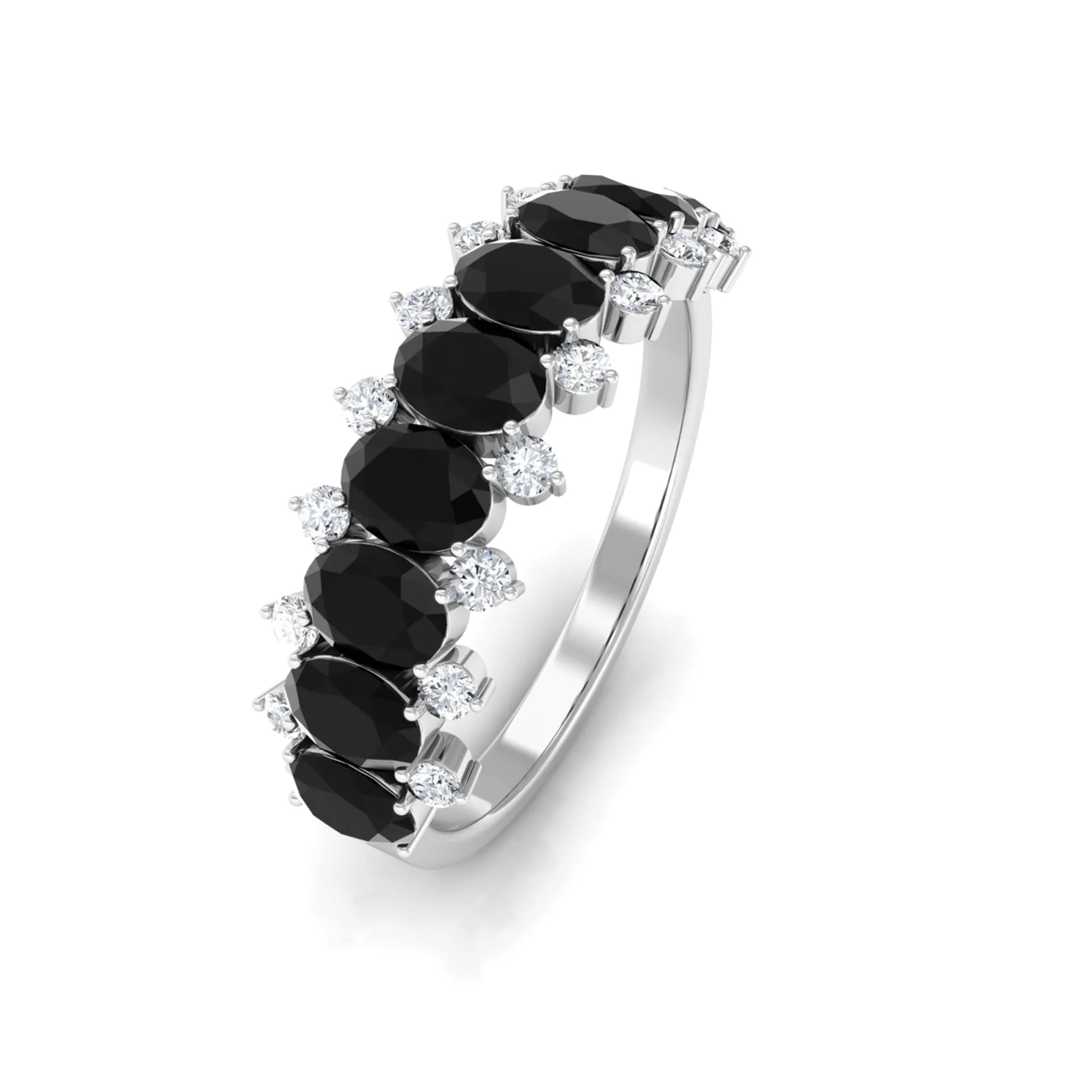 Oval Cut Black Onyx Half Eternity Ring with Diamond