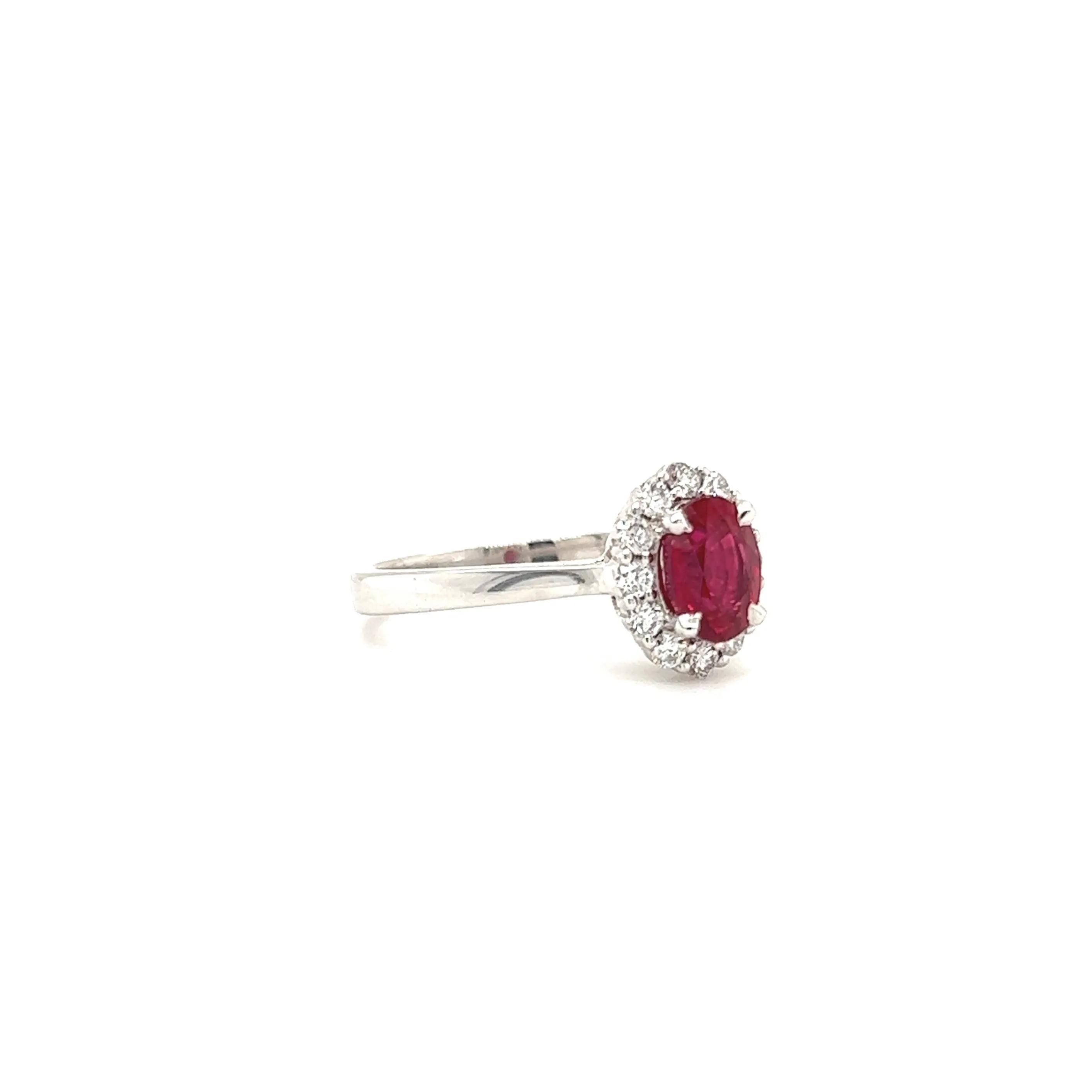 Oval Ruby Ring with Diamond Halo in 14K White Gold