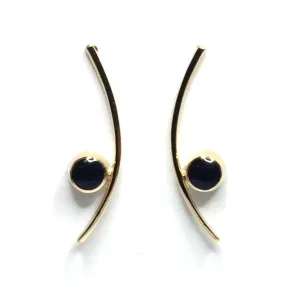 Oynx Round Inlaid Curved Bar Earrings