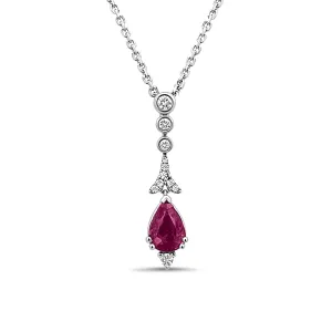 Pear Shaped Ruby and Diamond Drop Pendant