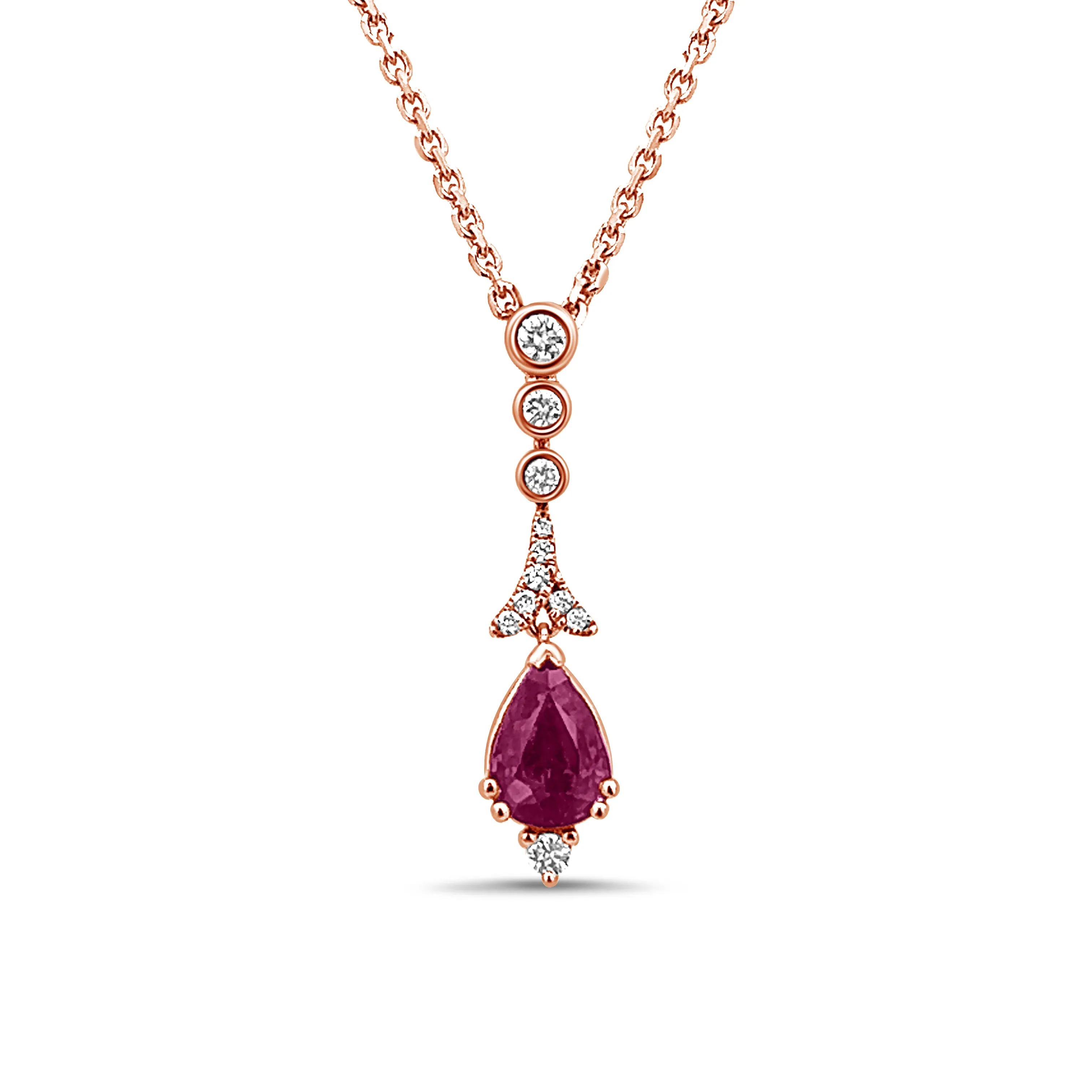 Pear Shaped Ruby and Diamond Drop Pendant