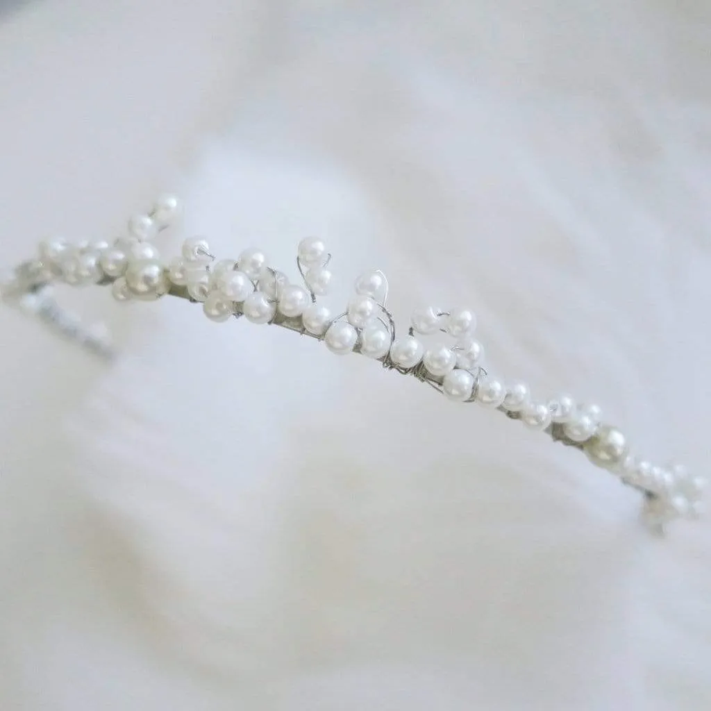 Pearl Thin Wedding Tiara, Maira