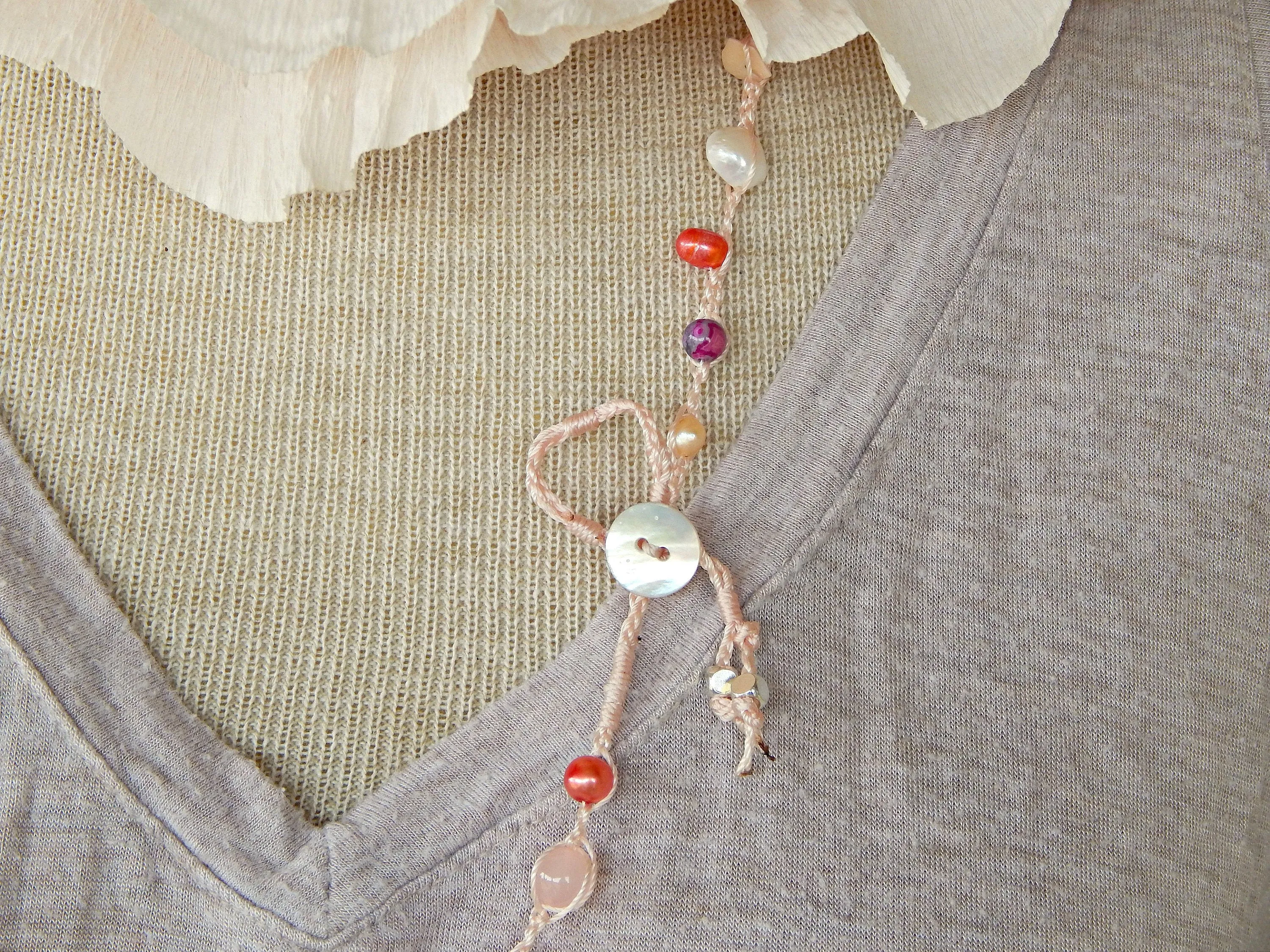 Pink, Blush, and Peach Pearl Wrap Bracelet, Anklet, Necklace