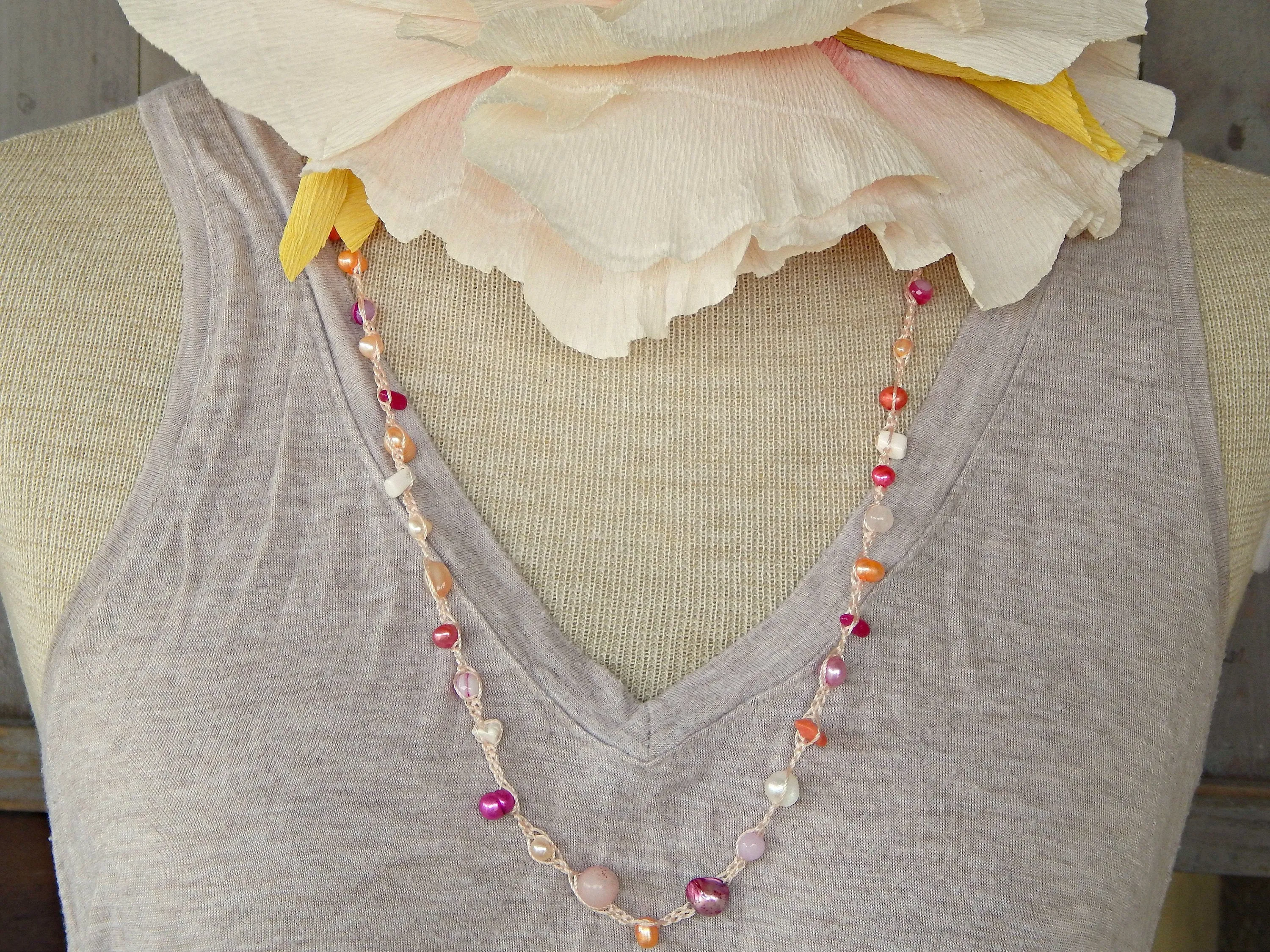 Pink, Blush, and Peach Pearl Wrap Bracelet, Anklet, Necklace