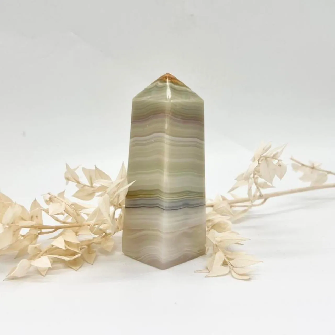 Pink / Green Banded Green Onyx Crystal Tower Point Generator