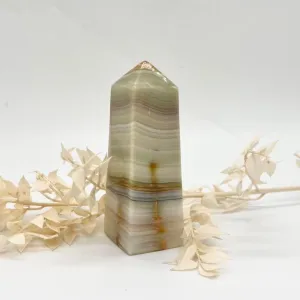 Pink / Green Banded Green Onyx Crystal Tower Point Generator