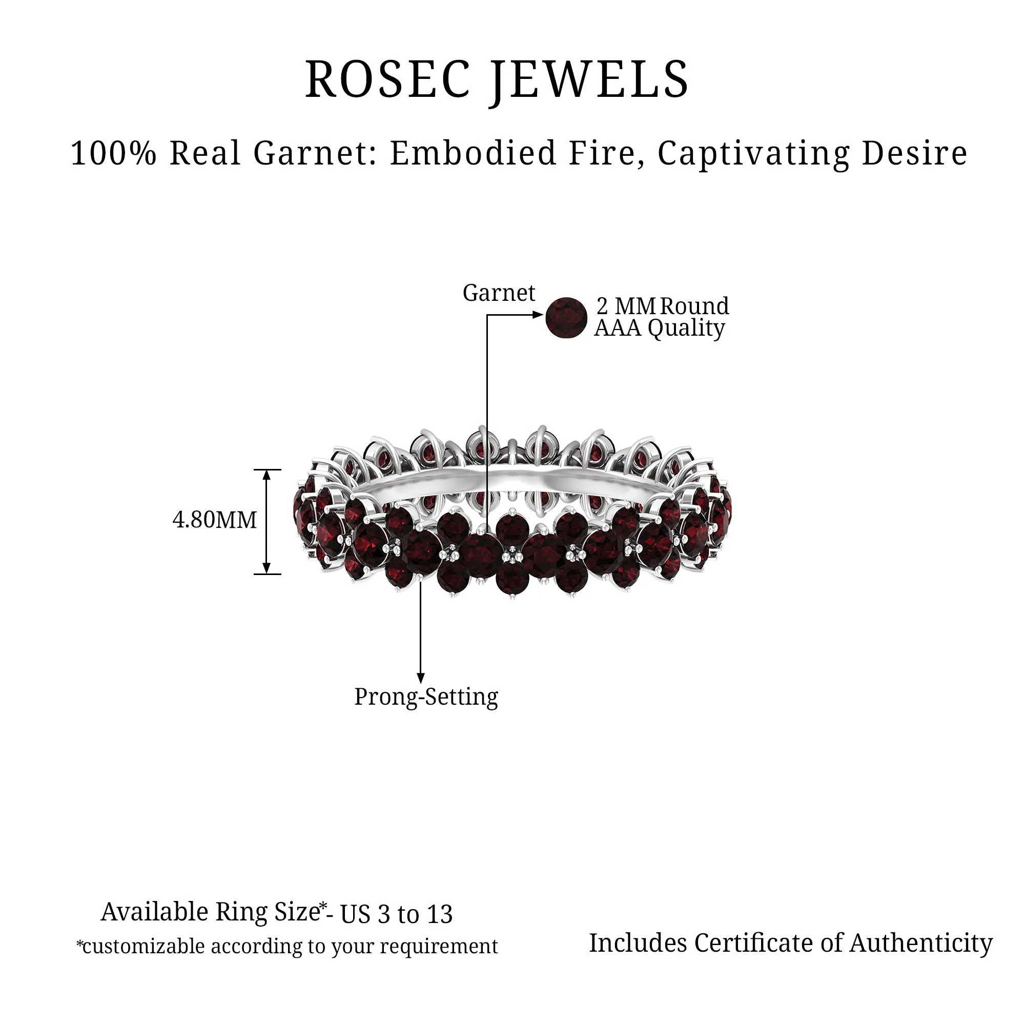 Prong Set Real Garnet Full Eternity Band Ring