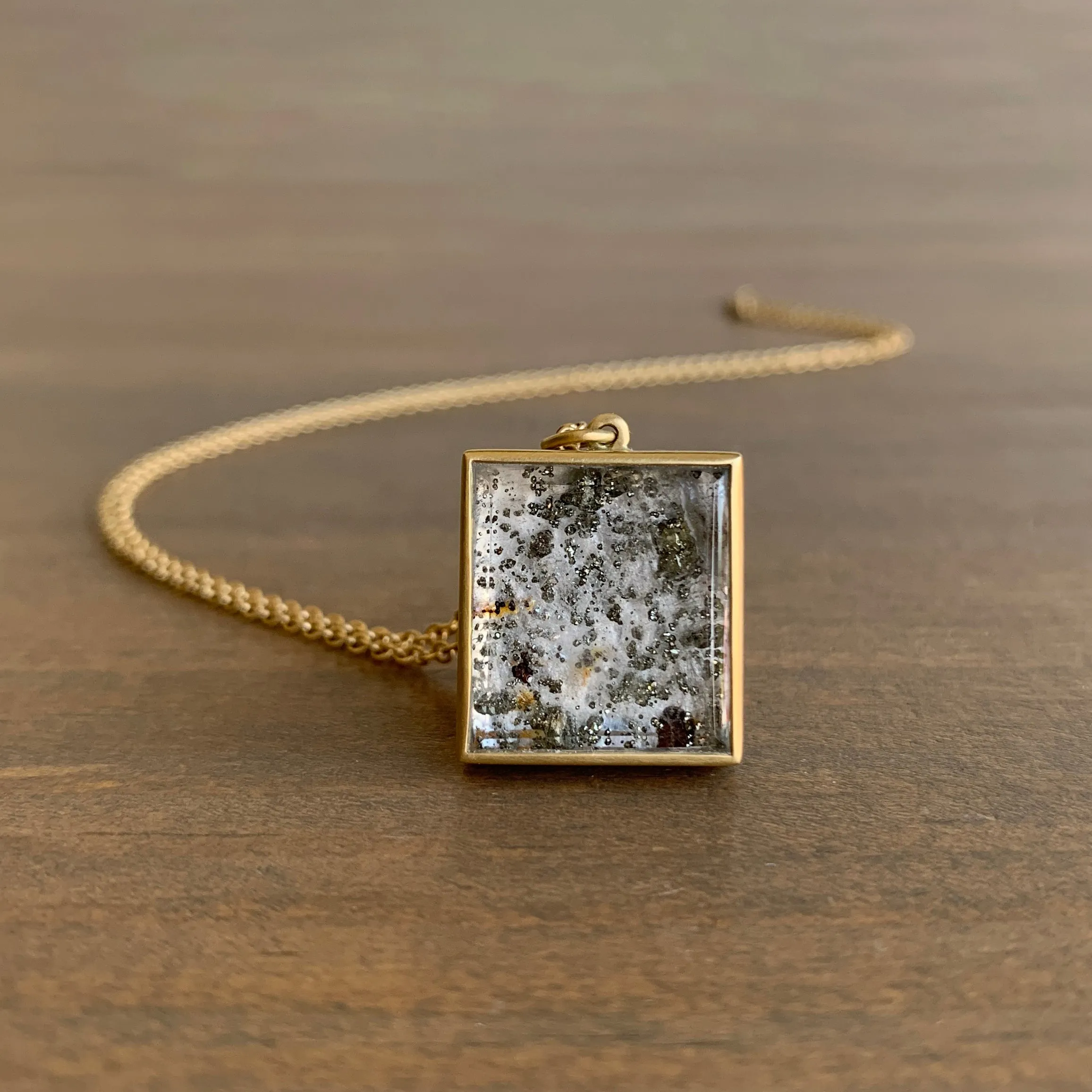 Pyrite Included Quartz Cube Pendant