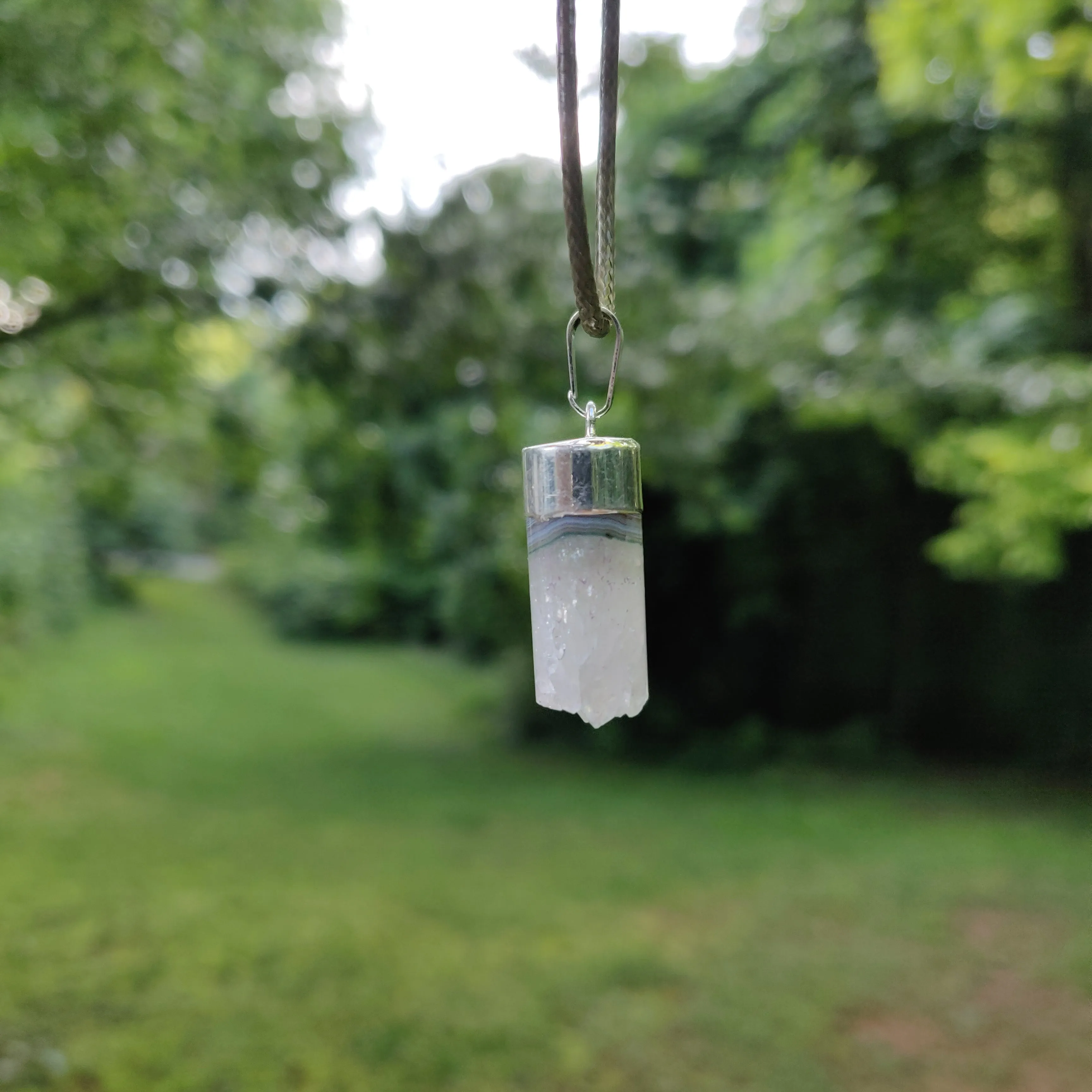 Quartz and Agate Cylinder Pendant includes a FREE Cotton Cord Necklace (#1)