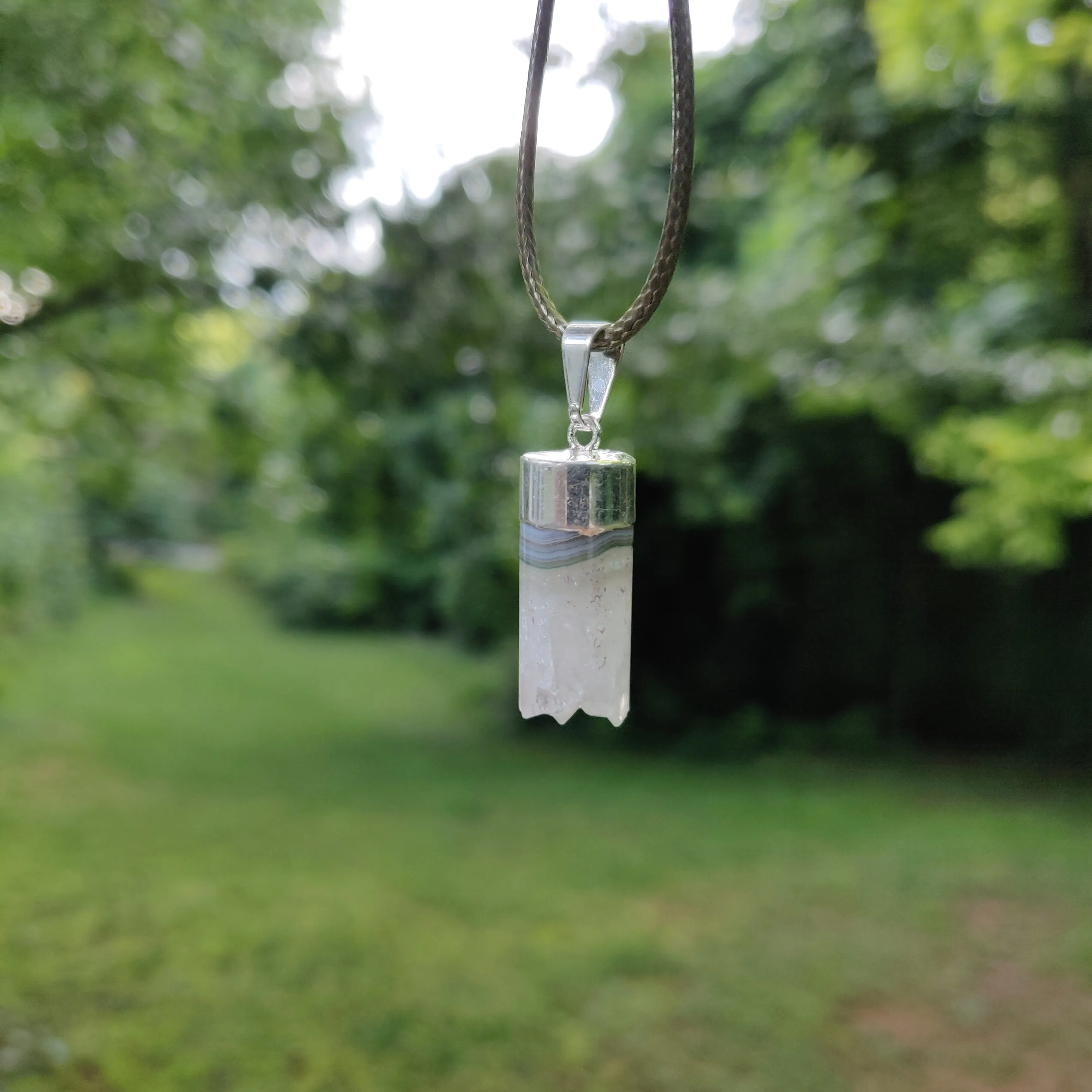 Quartz and Agate Cylinder Pendant includes a FREE Cotton Cord Necklace (#1)