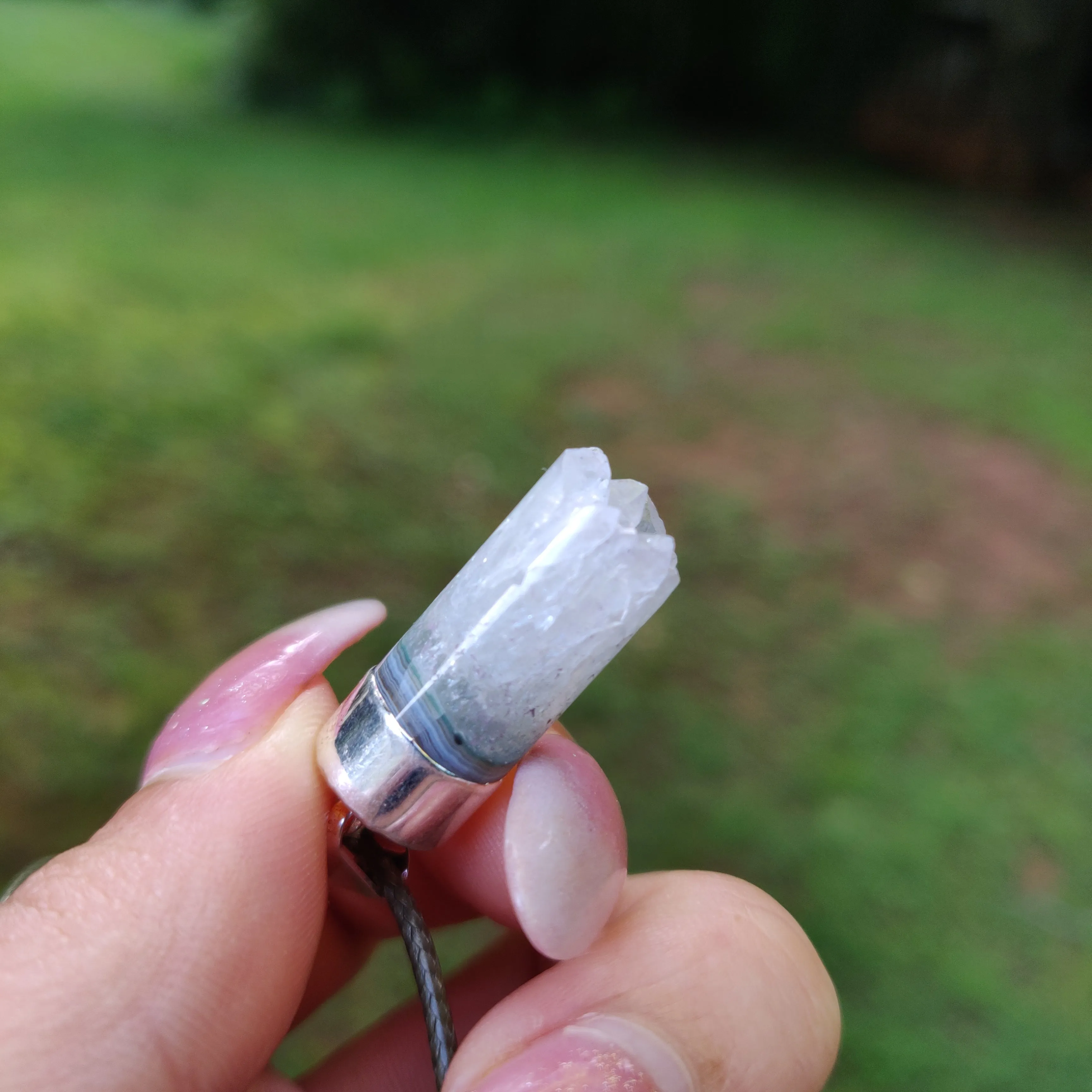 Quartz and Agate Cylinder Pendant includes a FREE Cotton Cord Necklace (#1)