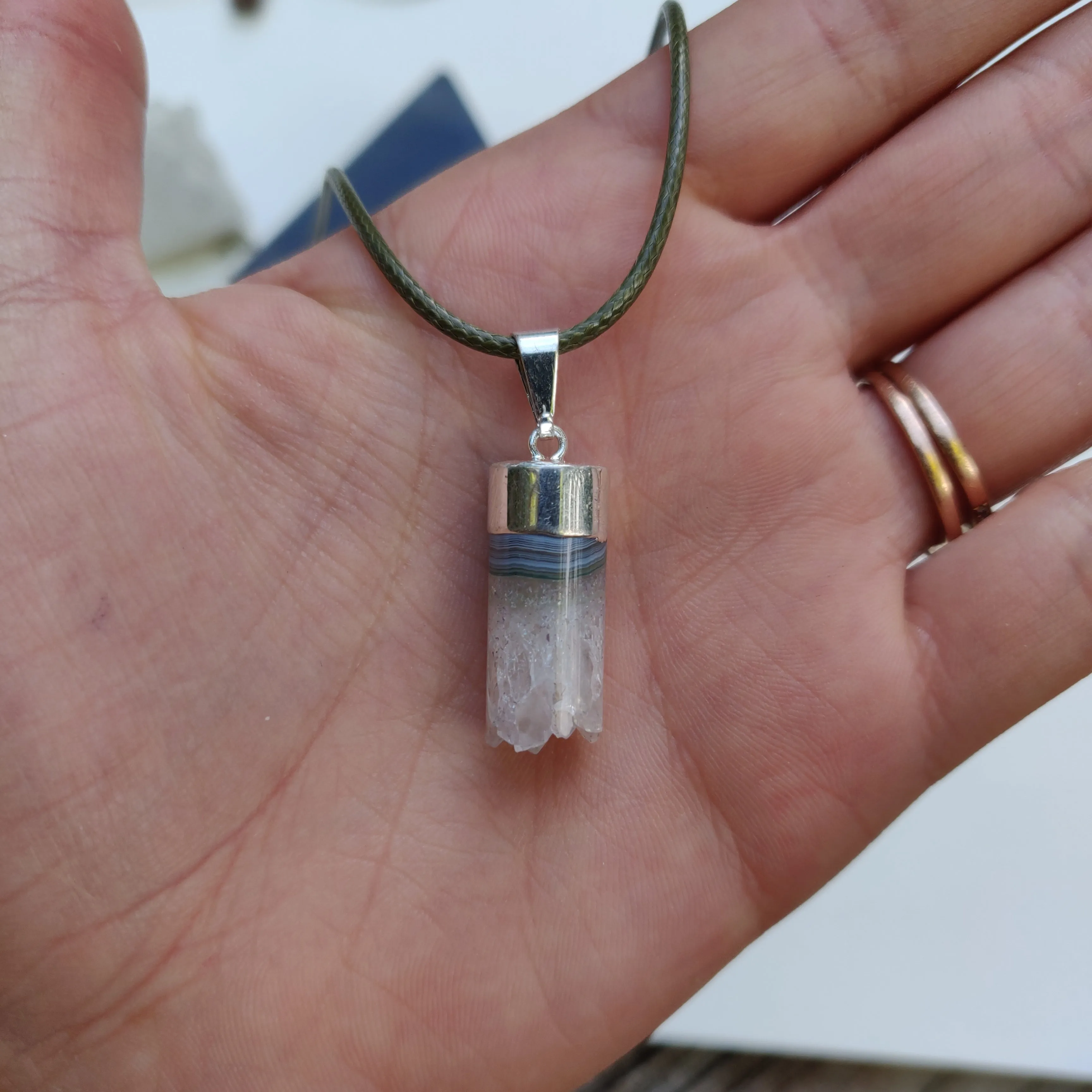 Quartz and Agate Cylinder Pendant includes a FREE Cotton Cord Necklace (#1)