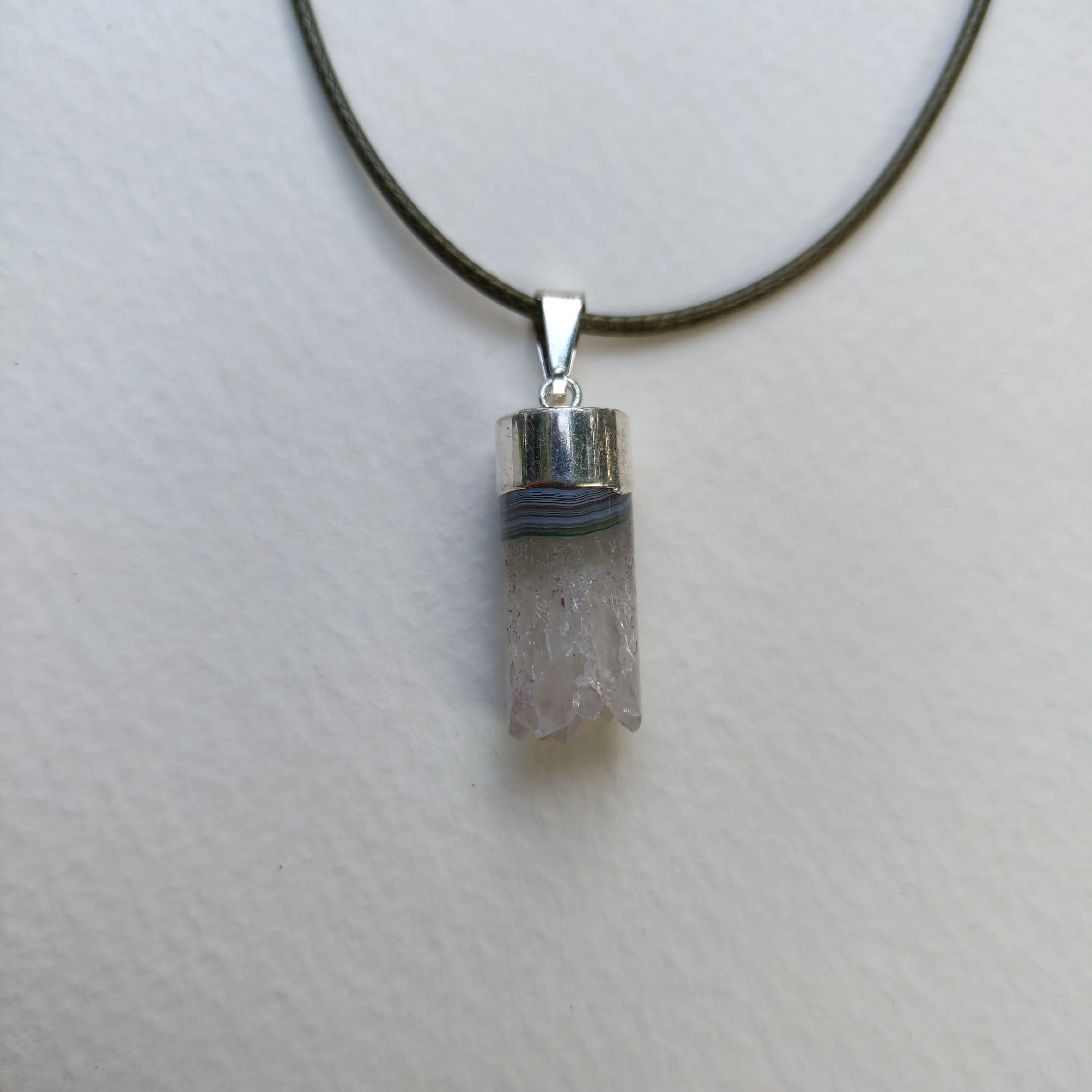 Quartz and Agate Cylinder Pendant includes a FREE Cotton Cord Necklace (#1)