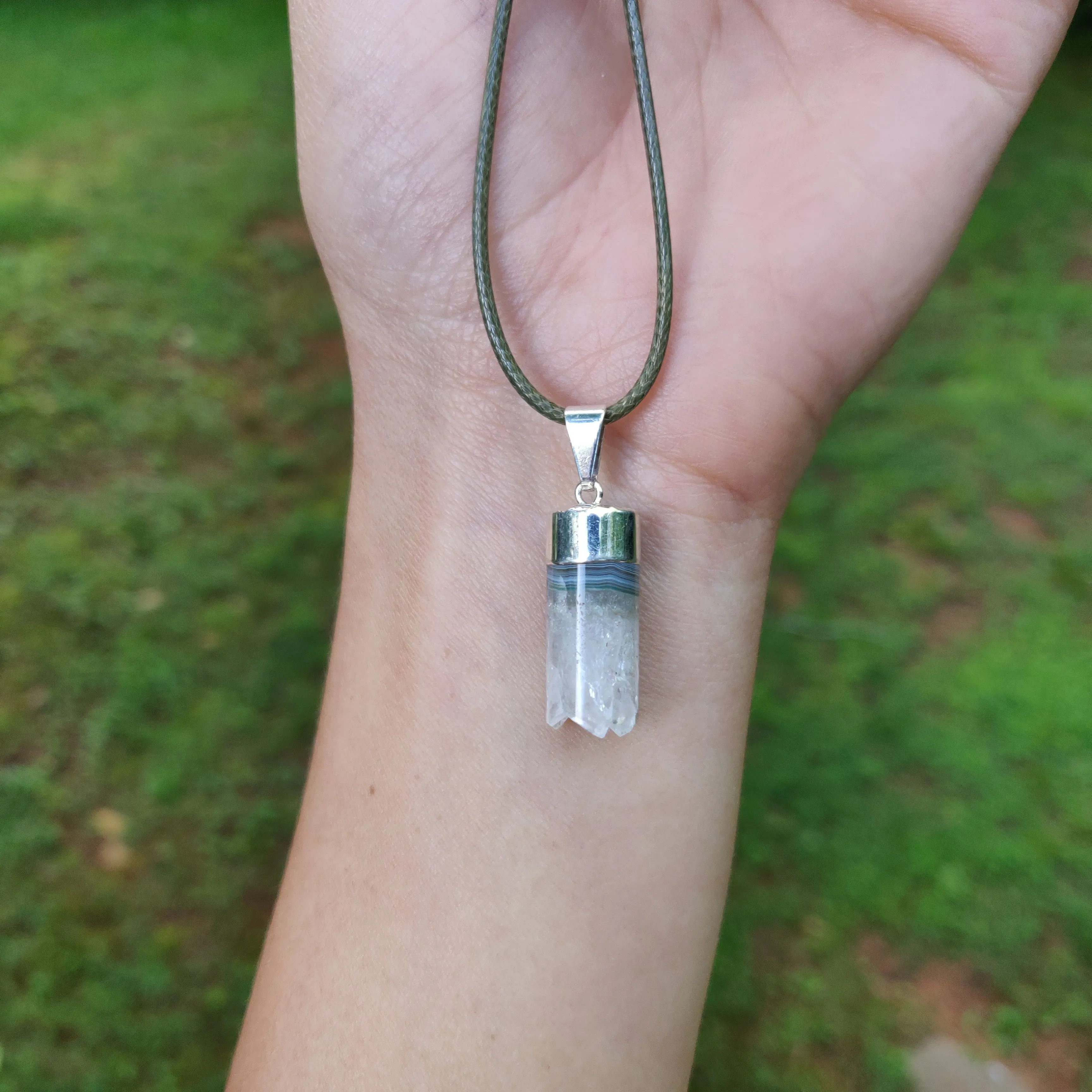 Quartz and Agate Cylinder Pendant includes a FREE Cotton Cord Necklace (#1)