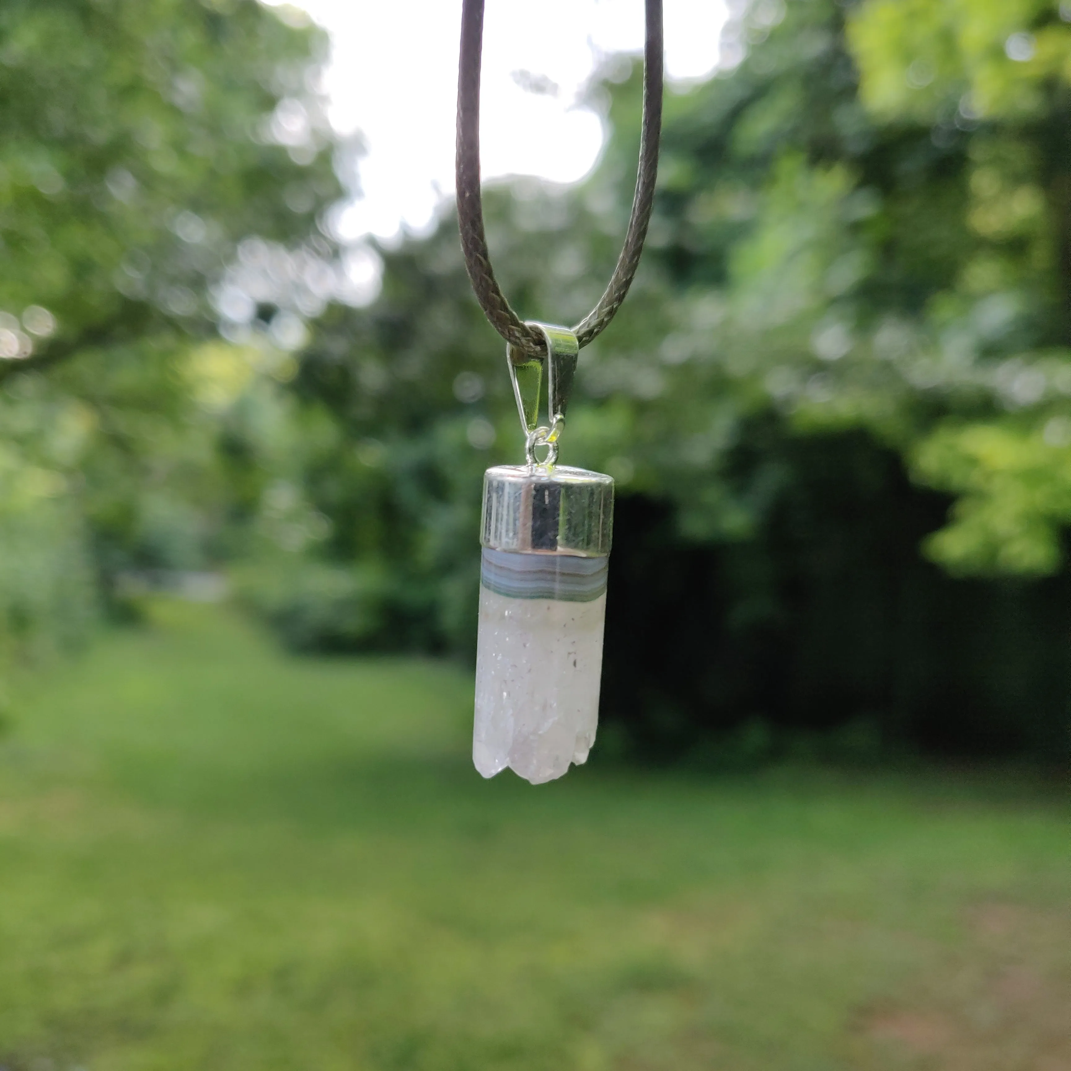 Quartz and Agate Cylinder Pendant includes a FREE Cotton Cord Necklace (#1)