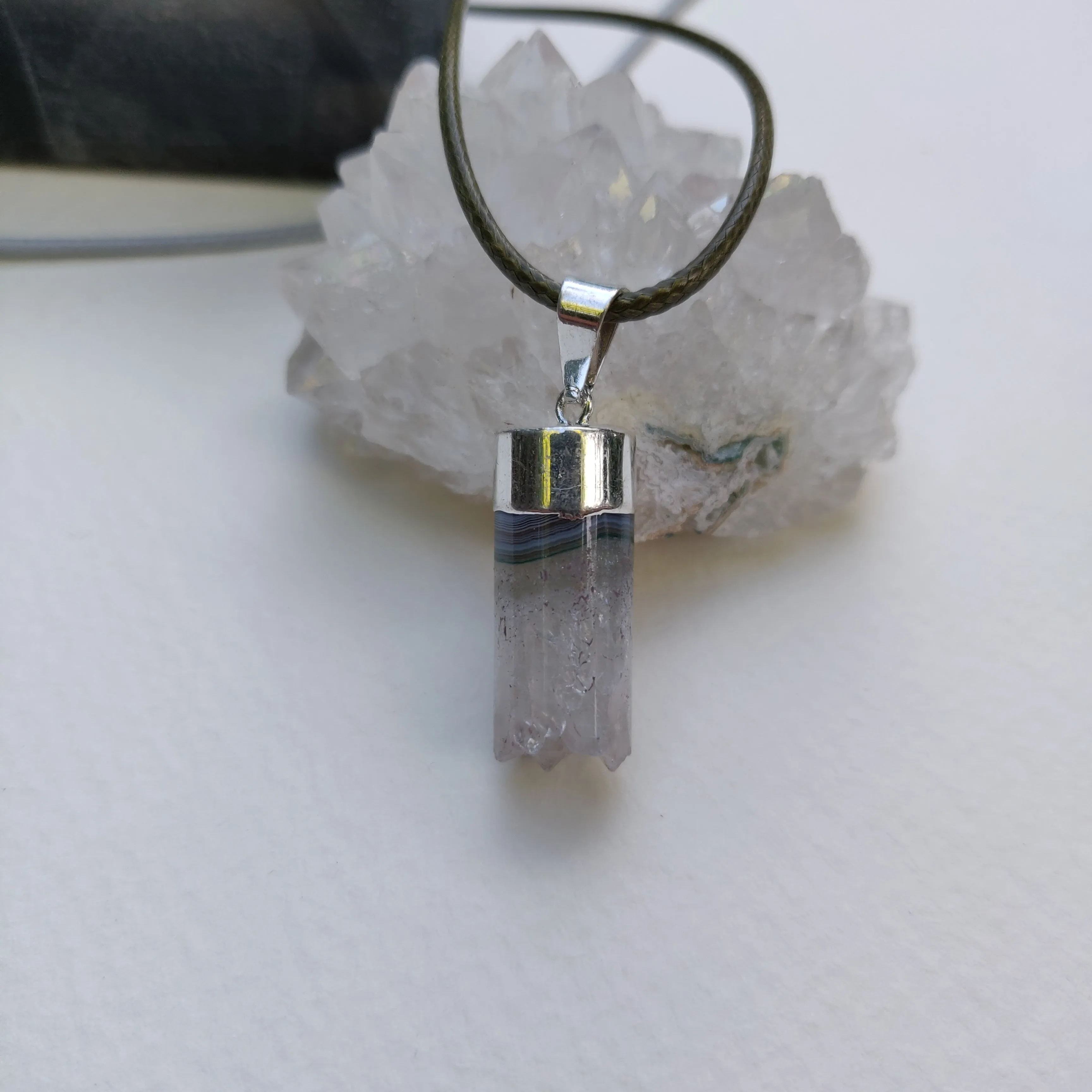 Quartz and Agate Cylinder Pendant includes a FREE Cotton Cord Necklace (#1)