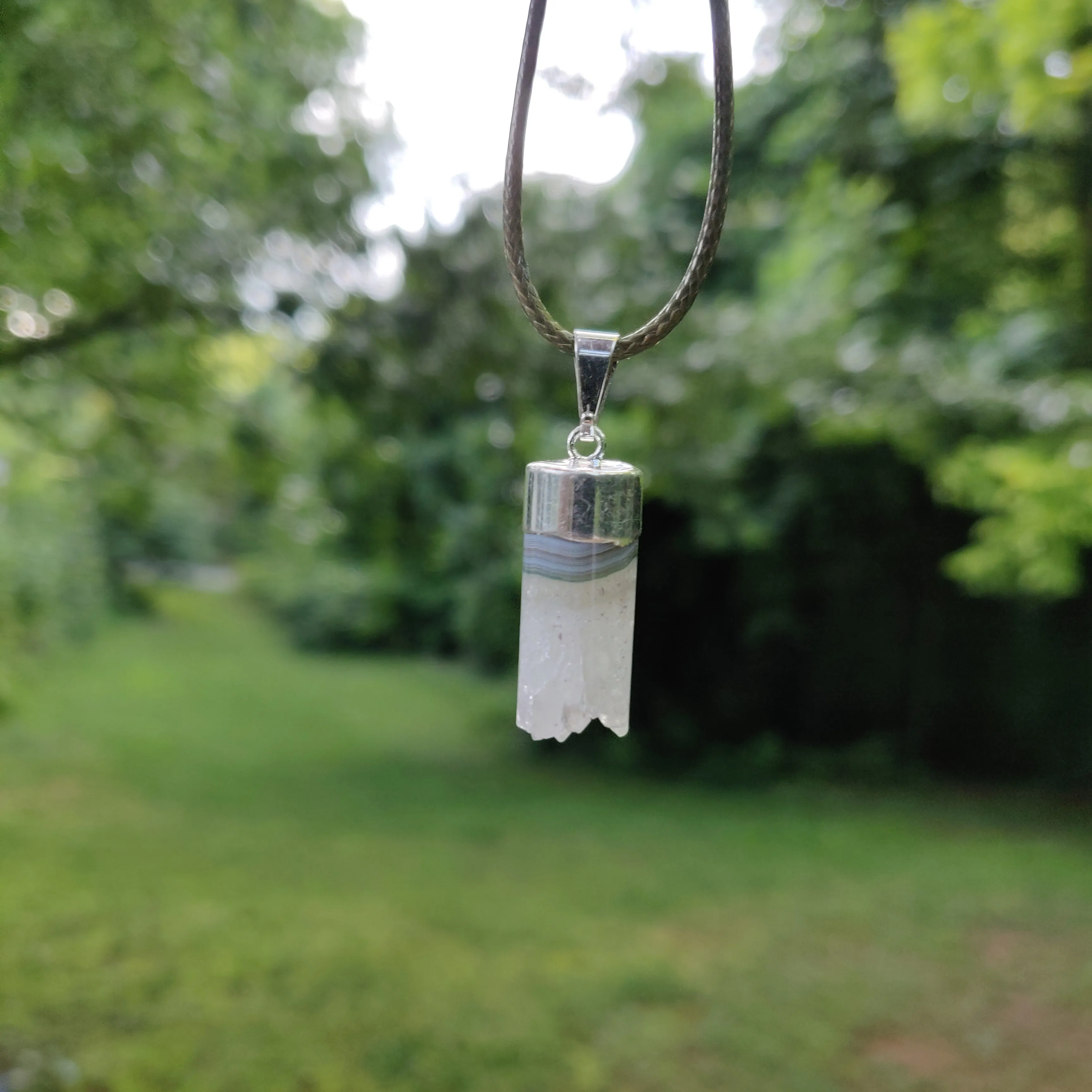 Quartz and Agate Cylinder Pendant includes a FREE Cotton Cord Necklace (#1)