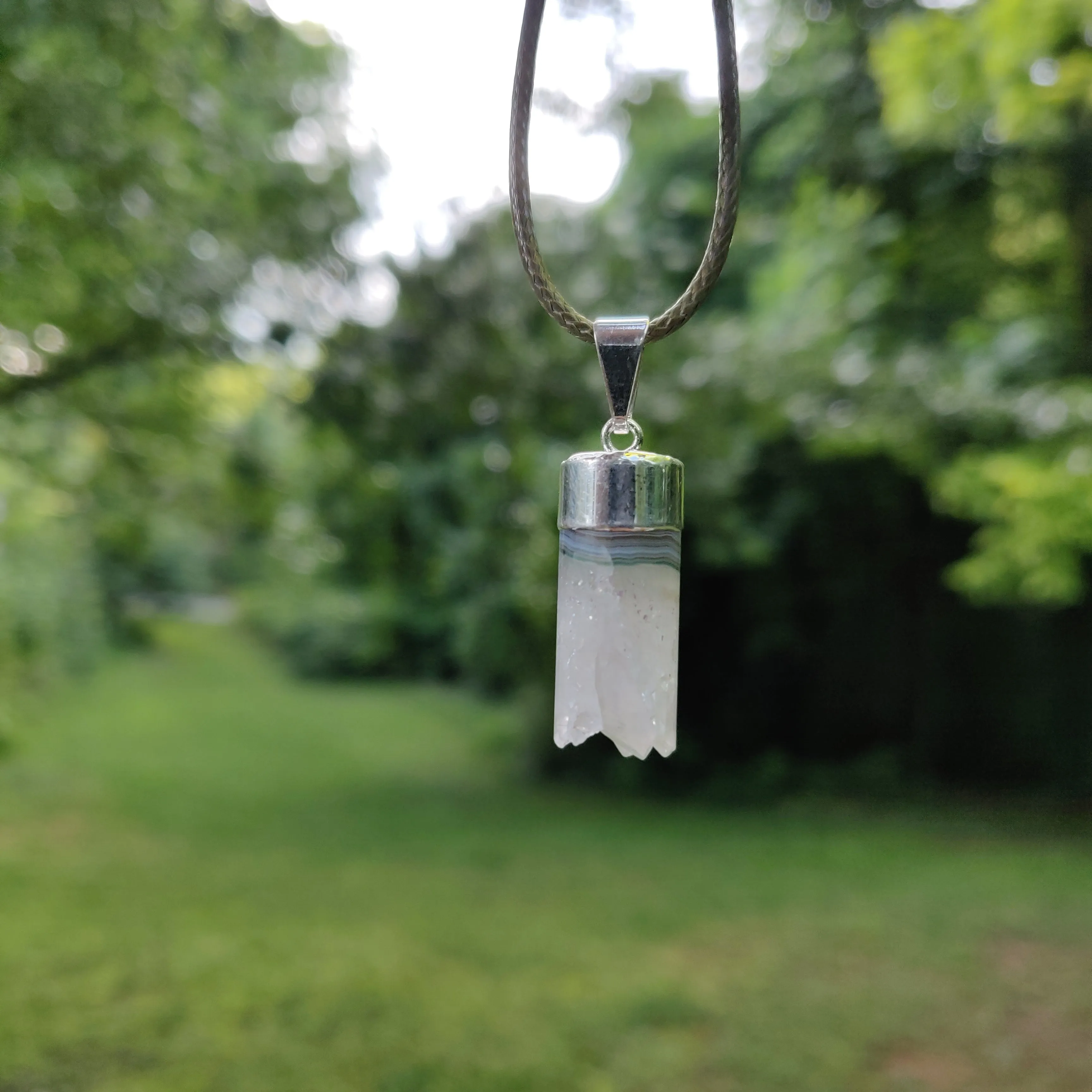 Quartz and Agate Cylinder Pendant includes a FREE Cotton Cord Necklace (#1)