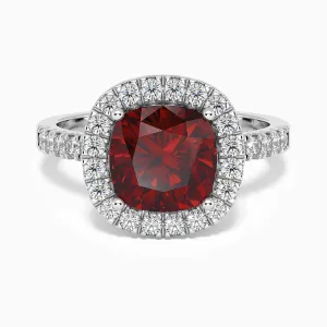 Radiant Majesty: Sterling Silver Garnet Halo Statement Ring