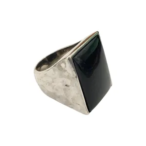 Rectangle Black Onyx 14k White Gold Ring