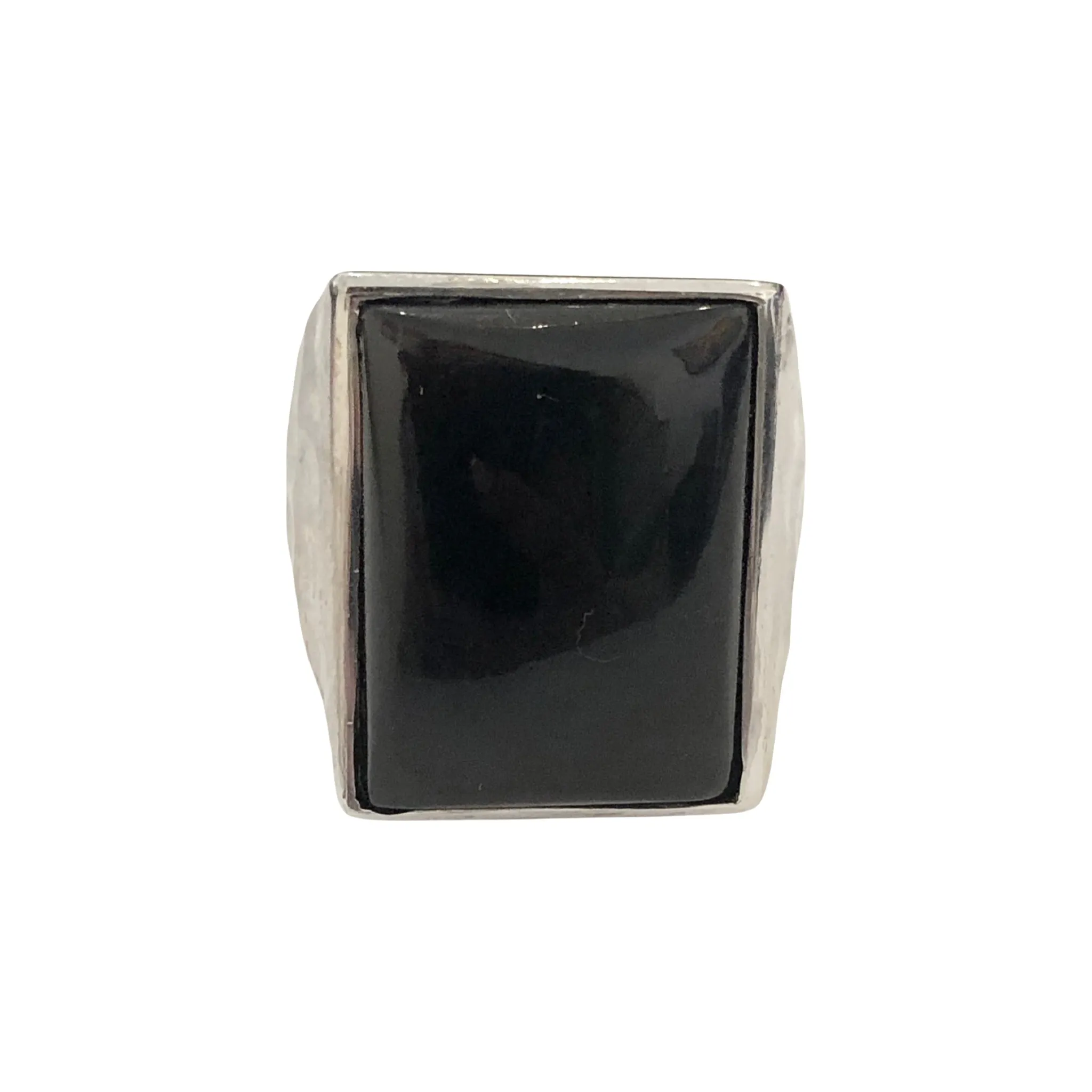 Rectangle Black Onyx 14k White Gold Ring