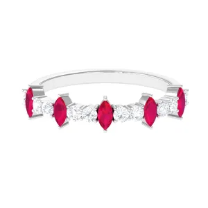 Red Ruby and Diamond Half Eternity Ring