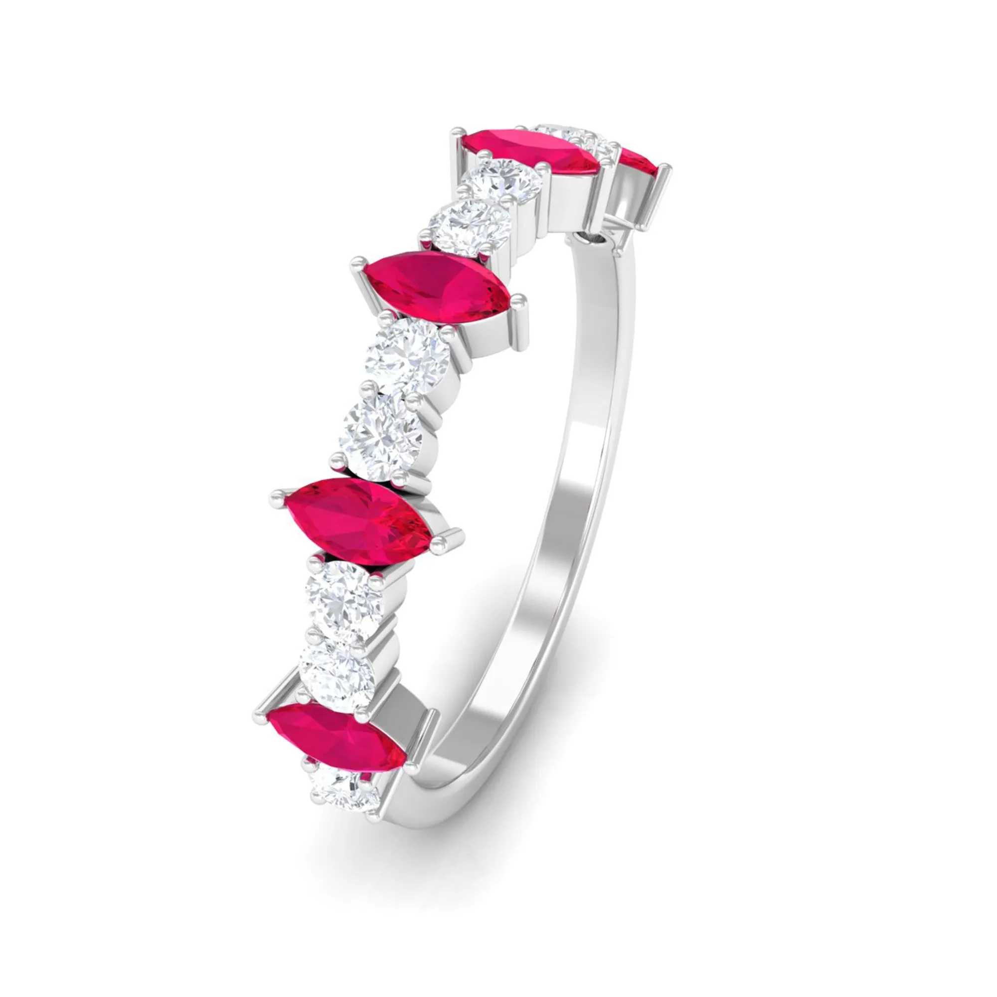 Red Ruby and Diamond Half Eternity Ring